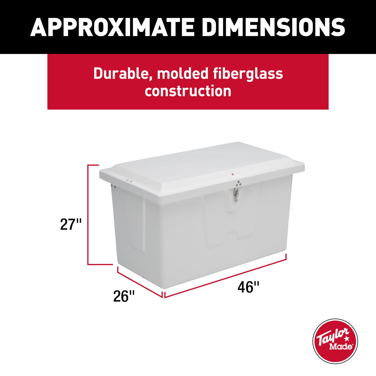 Taylor Made Stow N’ Go Deep Fiberglass Dock Box, Small (27"H X 46"W X 26"D), White, Smooth Interior Finish, Lockable Latch, Stainless-Steel Hardware - 83553