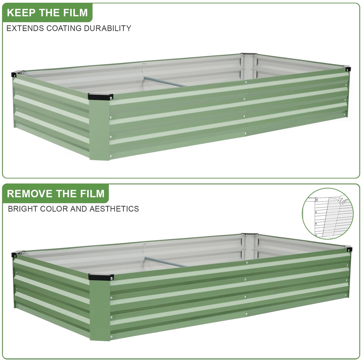 Galvanized Raised Garden Bed Outdoor | Metal Raised Garden Bed for Gardening 2Pack | Large Planter Box for Vegetables Flowers Fruits | Easy Assembly & Safety Design Flower Beds 6x3x1ft Olive Green