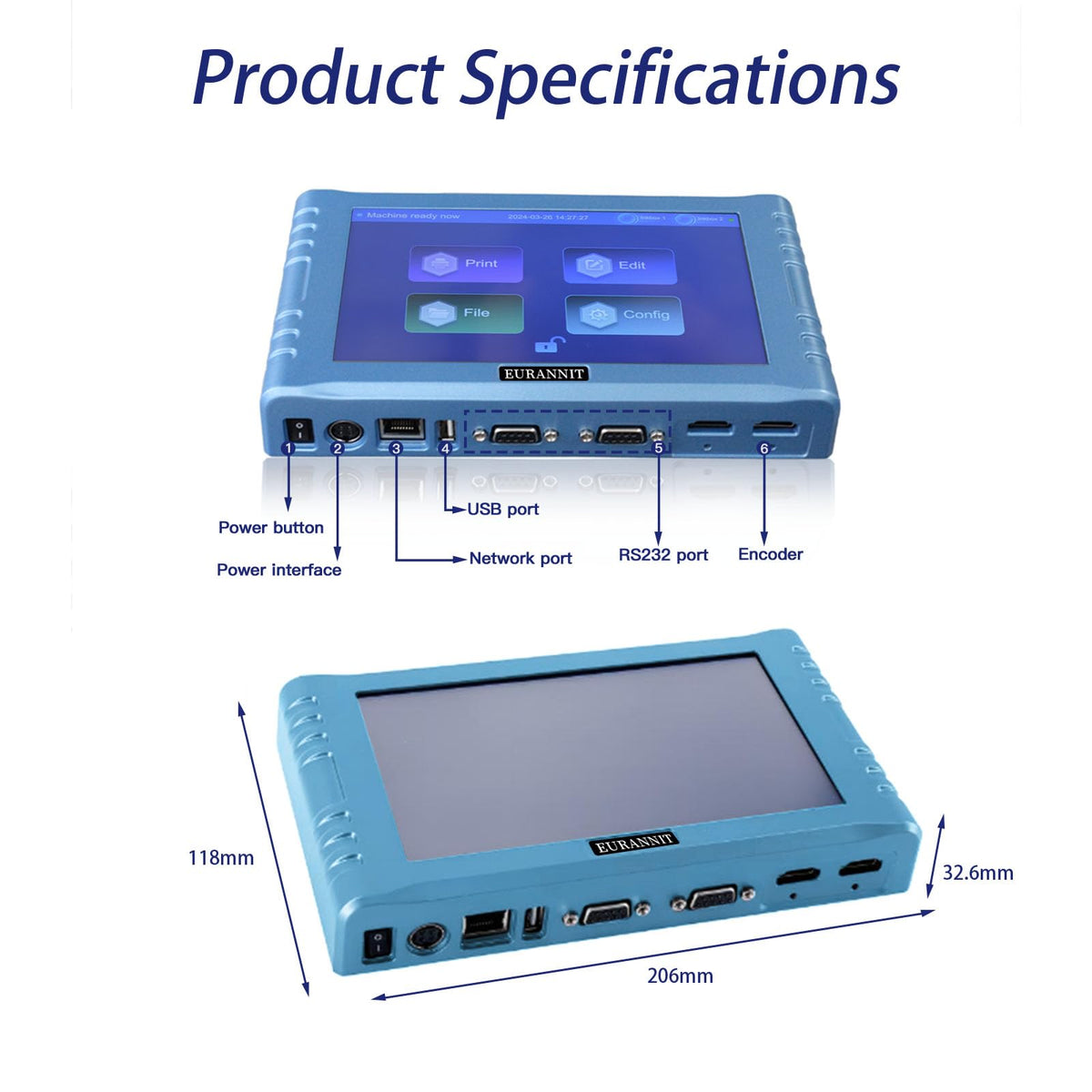 Eurannit Automatic Inkjet Coding Machine for Production Line, 260E TIJ Inkjet Printer with 7” Touchable Screen for Date/Batch/QRCode/Barcode/Logo etc (1 Nozzle / 1 in)