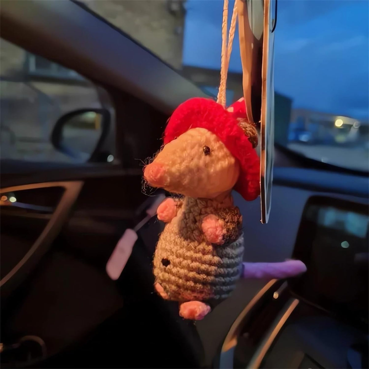 atcryih 2024 New Possum Car Charm, Handmade Crochet Knitted Possum Car Pendant, Opossum Gifts Rearview Mirror Accessory Swinging Car Ornament, Cool Car Dashboard Decorations (A-Down)