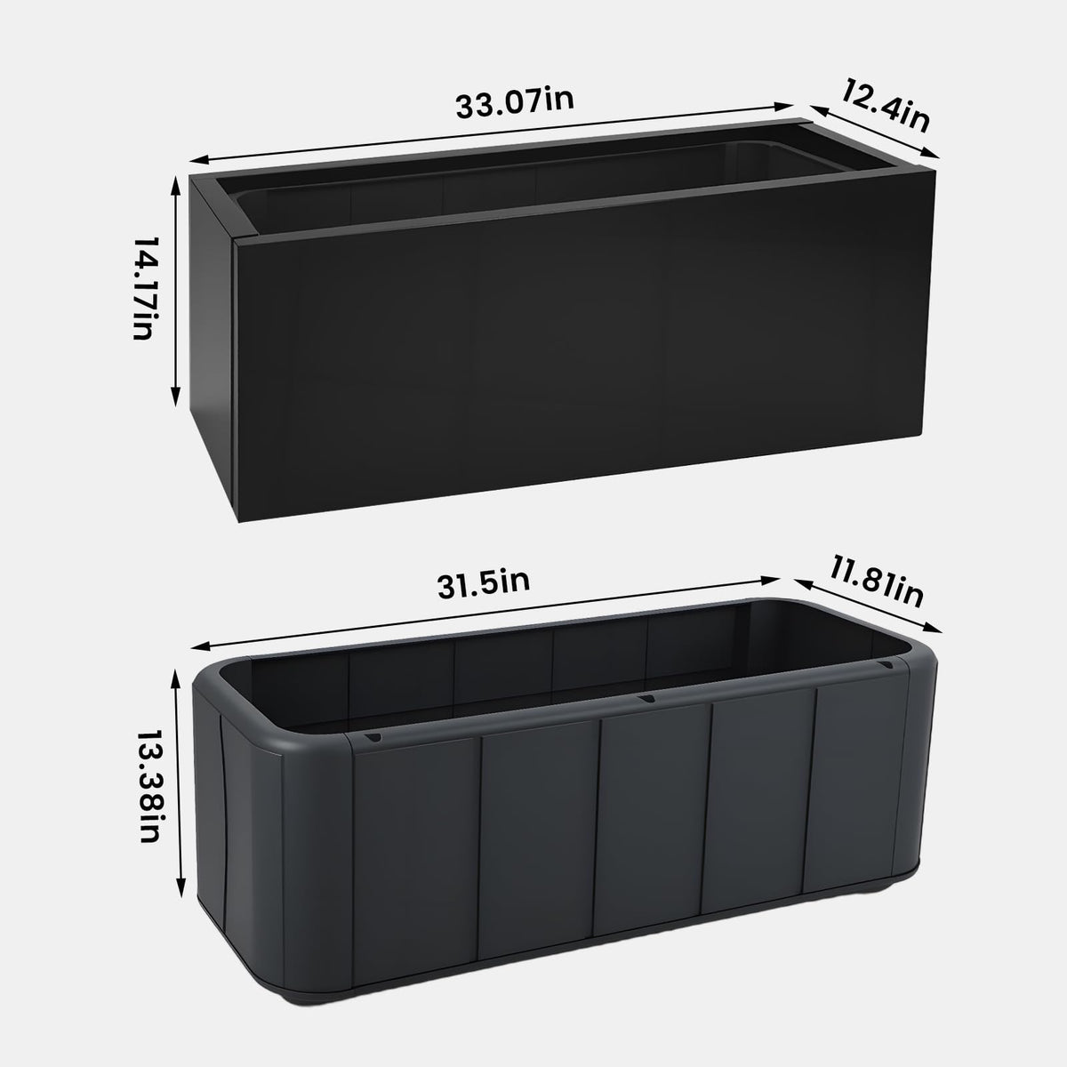 AILOOCEDI Metal Planter Box with Wheel, Outdoor/Indoor Rectangular Trough Garden Bed Drainage Holes & Raised Bottom for Patio Porch Yard Lawn 33" L x 12.4" W x 14" H
