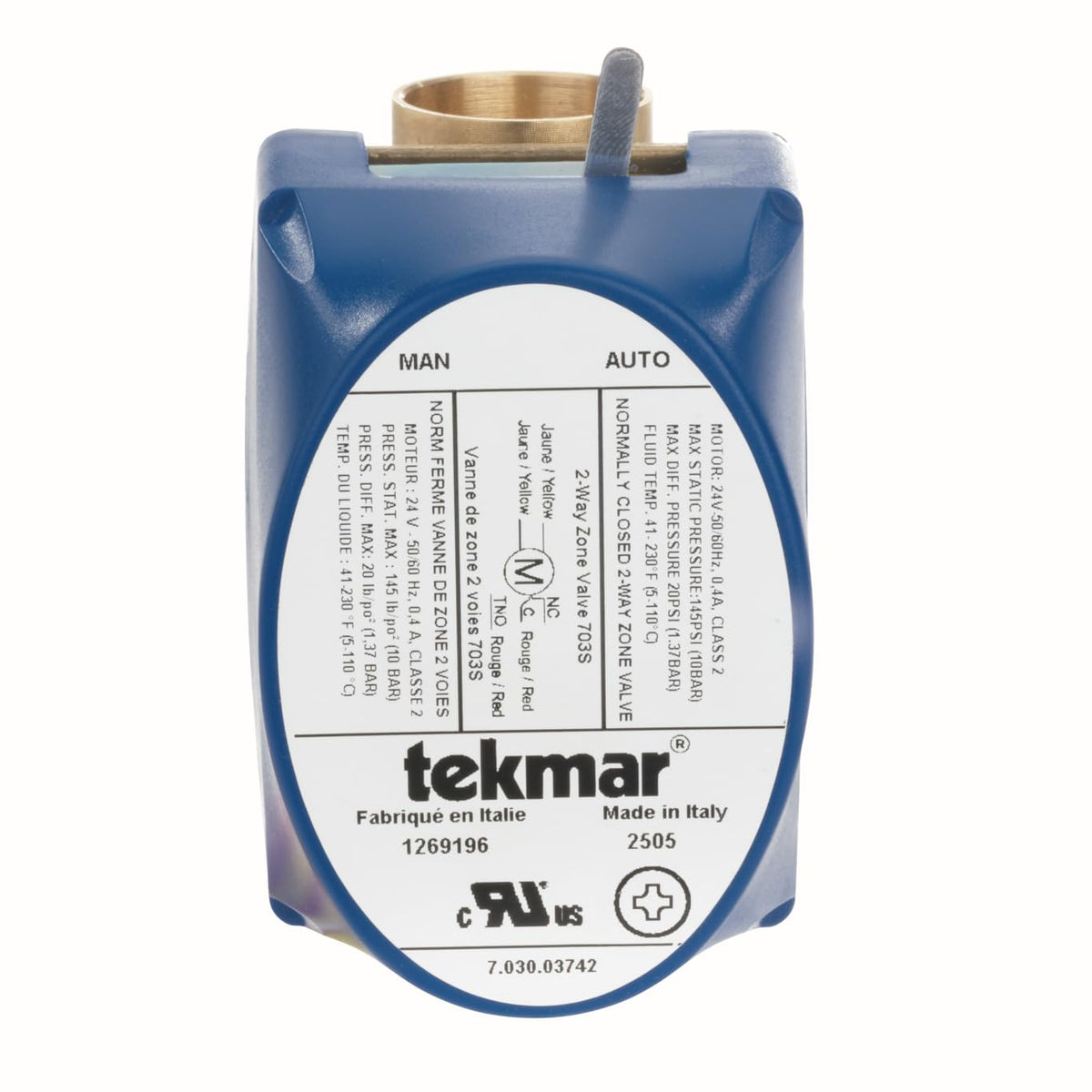 tekmar 703S 2-Way Zone Valve | Normally Closed, Electro-Mechanical Actuation with End Switch, 1" Sweat Connection, 24V AC Hydronic Heating & Cooling Systems