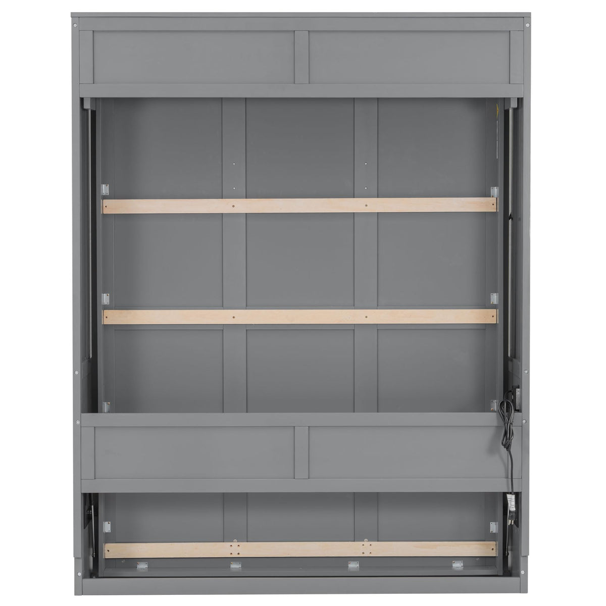 GDFStudio Queen Size Murphy Bed with Desk, LED Lights and USB Charging Ports, Wall-Mounted Space-Saving Bed, Solid MDF + Plywood, Foldable Design, Modern Home Office and Guest Room Solution, Gray