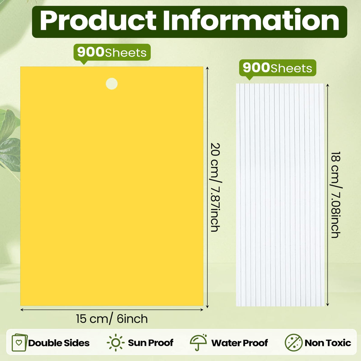 Qualirey 900 Pcs 6x8 Inch Yellow Sticky Traps for Gnats, Dual-Sided Sticky Gnat Traps for Indoor Outdoor, Fly Catcher for Fungus Gnats, Fruit Flies, Whiteflies– Bulk Pack with Twist Ties