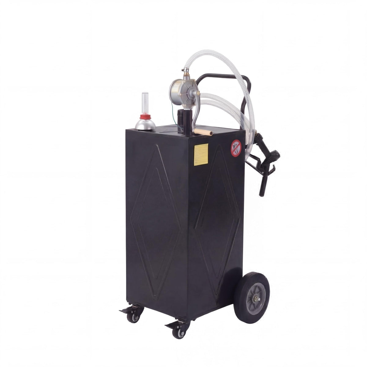 GarveeTech 30 Gallon Fuel Caddy with Manual Pump, Portable Fuel Transfer Tank on Wheels, Heavy Duty Gasoline & Diesel Storage Container for Trucks, Boats, ATVs, Lawn Mowers, Farm Equipment - Black
