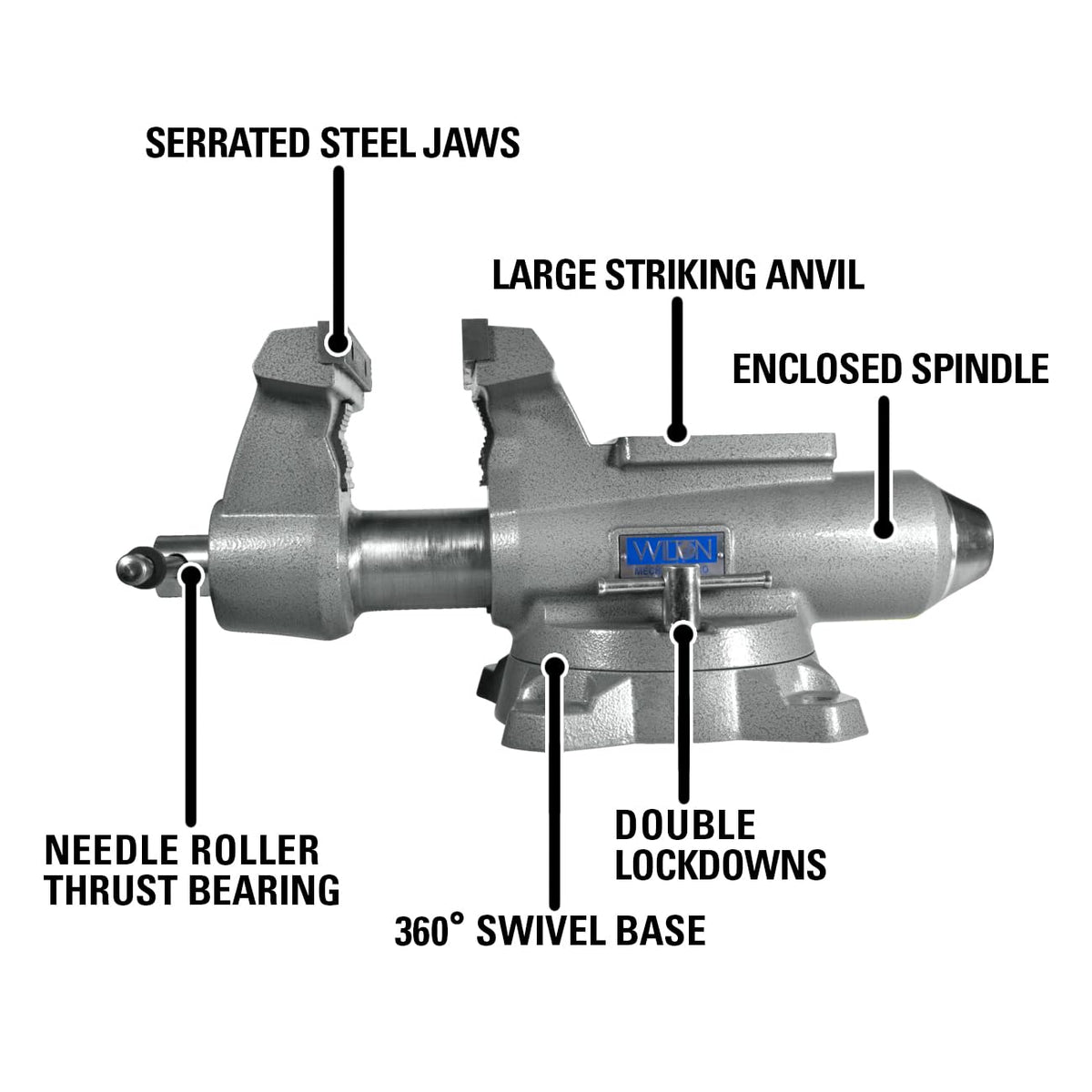 Wilton Mechanics Pro Bench Vise, 8" Jaw Width, 8-1/2" Jaw Opening, 4-1/2" Throat (Model 880M), Grey