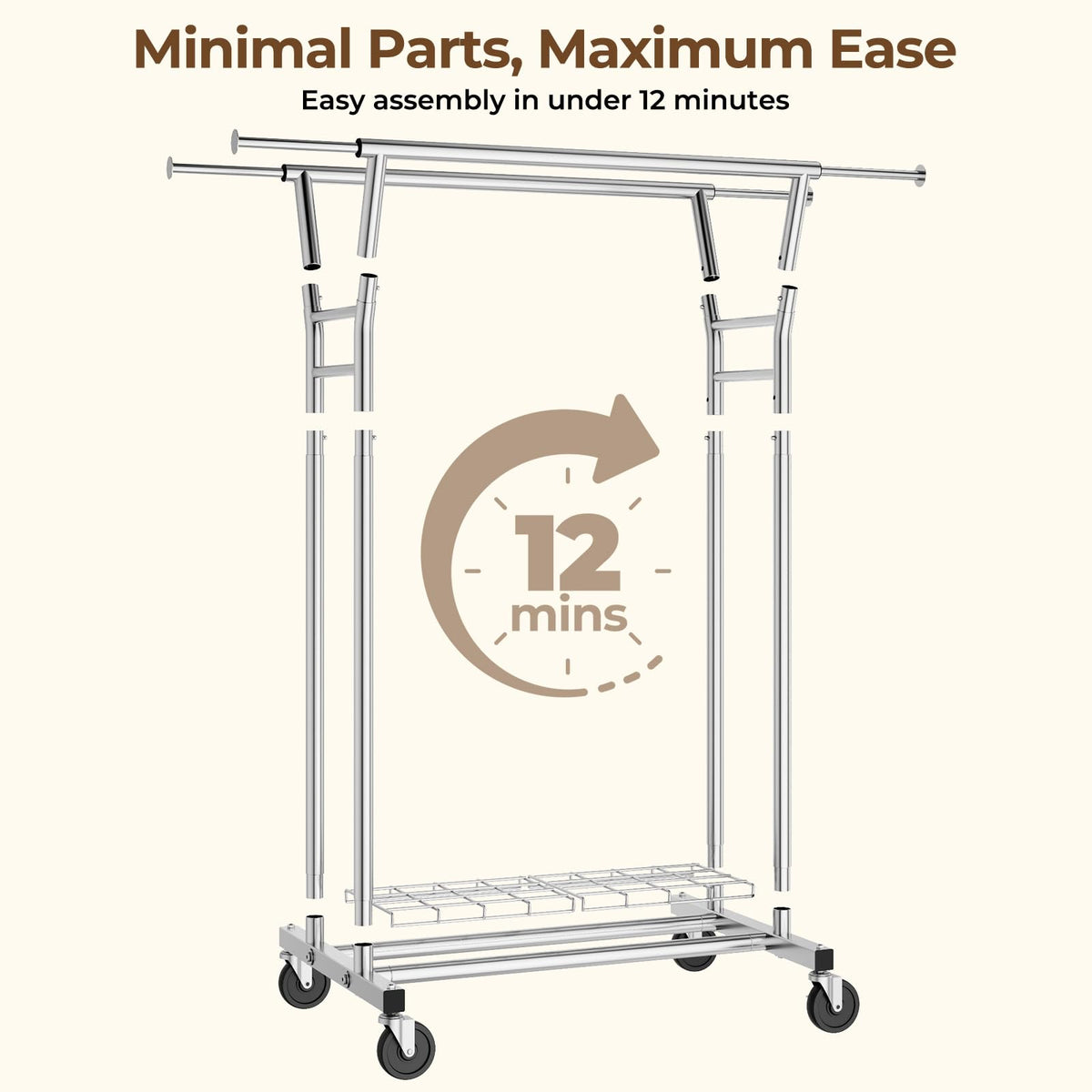 HYSEYY Heavy Duty Clothes Rack, Rolling Clothing Rack for Hanging Clothes with Shelves Load 700LBS,Portable Garment Wardrobe Closet Rack with Wheels for Bedroom,Laundry Room,Retail Store,Silver