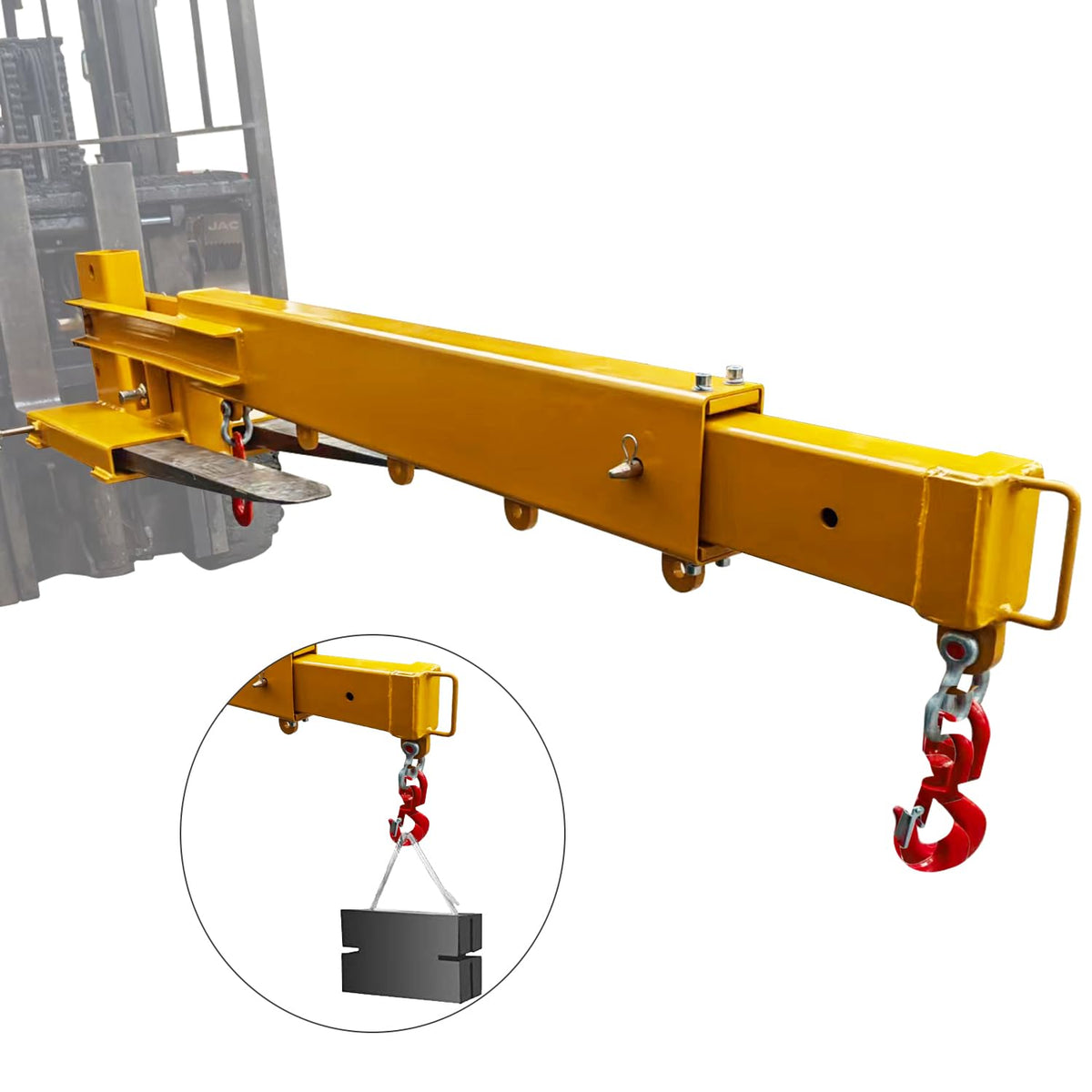 Adjustable Forklift Jib Boom Crane, 6000 LBS Forklift Mobile Crane Manual Telescopes,Flexible Adjustment Holes, Ideal for Warehouse, Factories, Construction