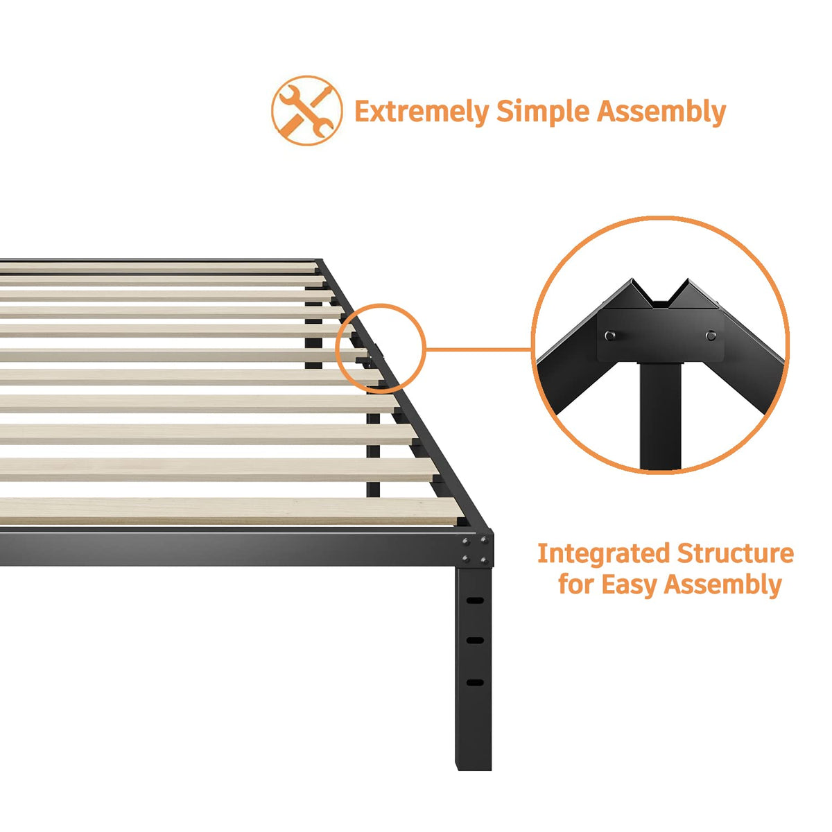 ZIYOO Full Size Bed Frame, 3 Inches Wide Wood Slats,18 Inch Tall Metal Platform, Heavy Duty 3500lbs Support for Mattress, No Box Spring Needed, Noise Free