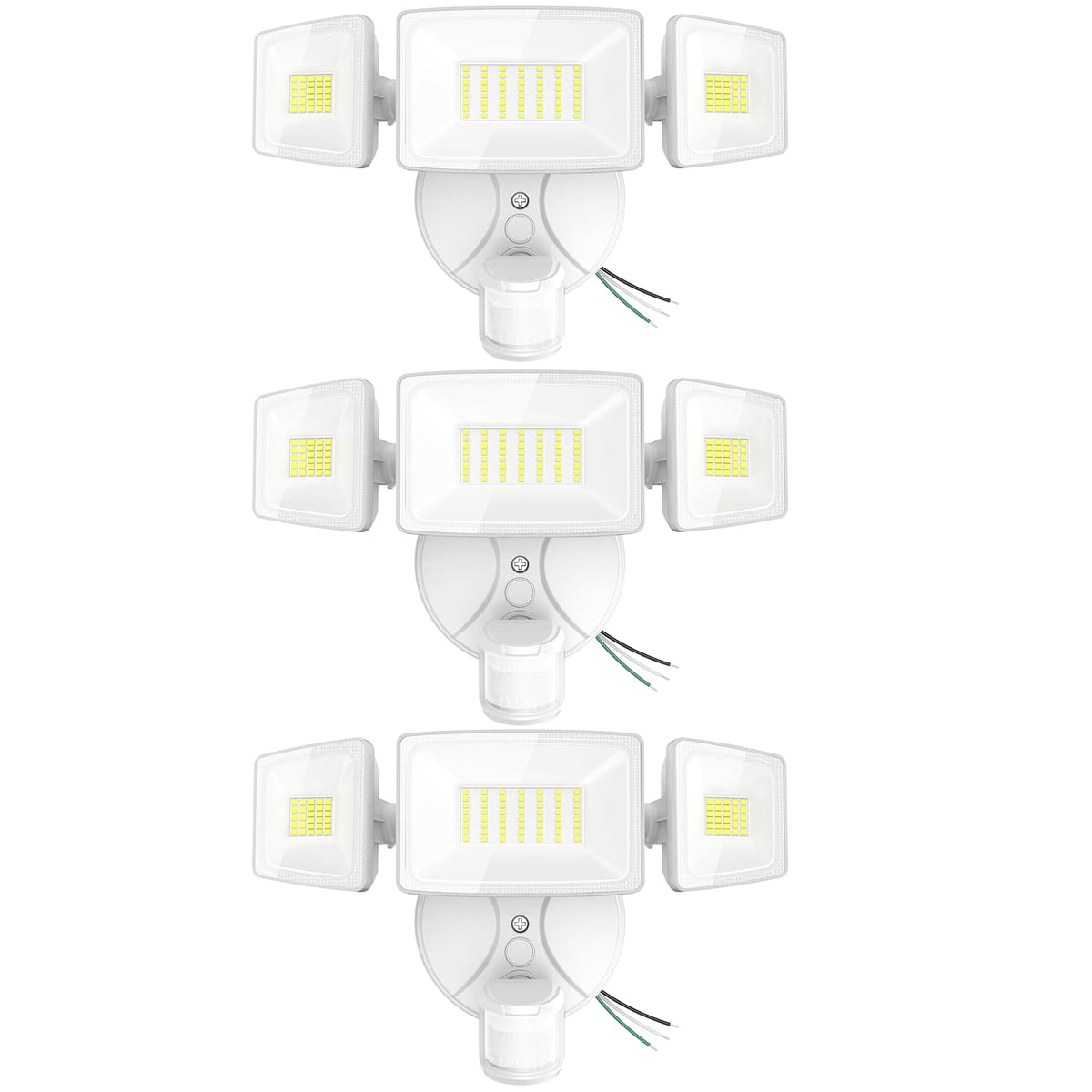 Onforu 3 Pack 75W Motion Sensor Outdoor Lights, 7000lm Dusk to Dawn Flood Light, LED Security Light with 3 Head, IP65 Waterproof Exterior Floodlight, 6500k Wall Light for Entryway Stairs Yard Garage