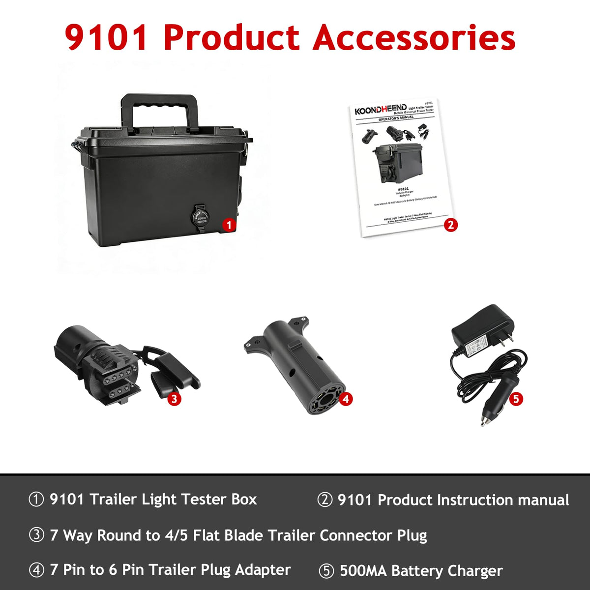 9101 Trailer Light Tester Box (7-Way Spade Pin Style with Trailer Plug Adapter) Test Trailer Lighting and Brake Systems | Trailer Plug Tester Avoid Blown fuses and Light Tester