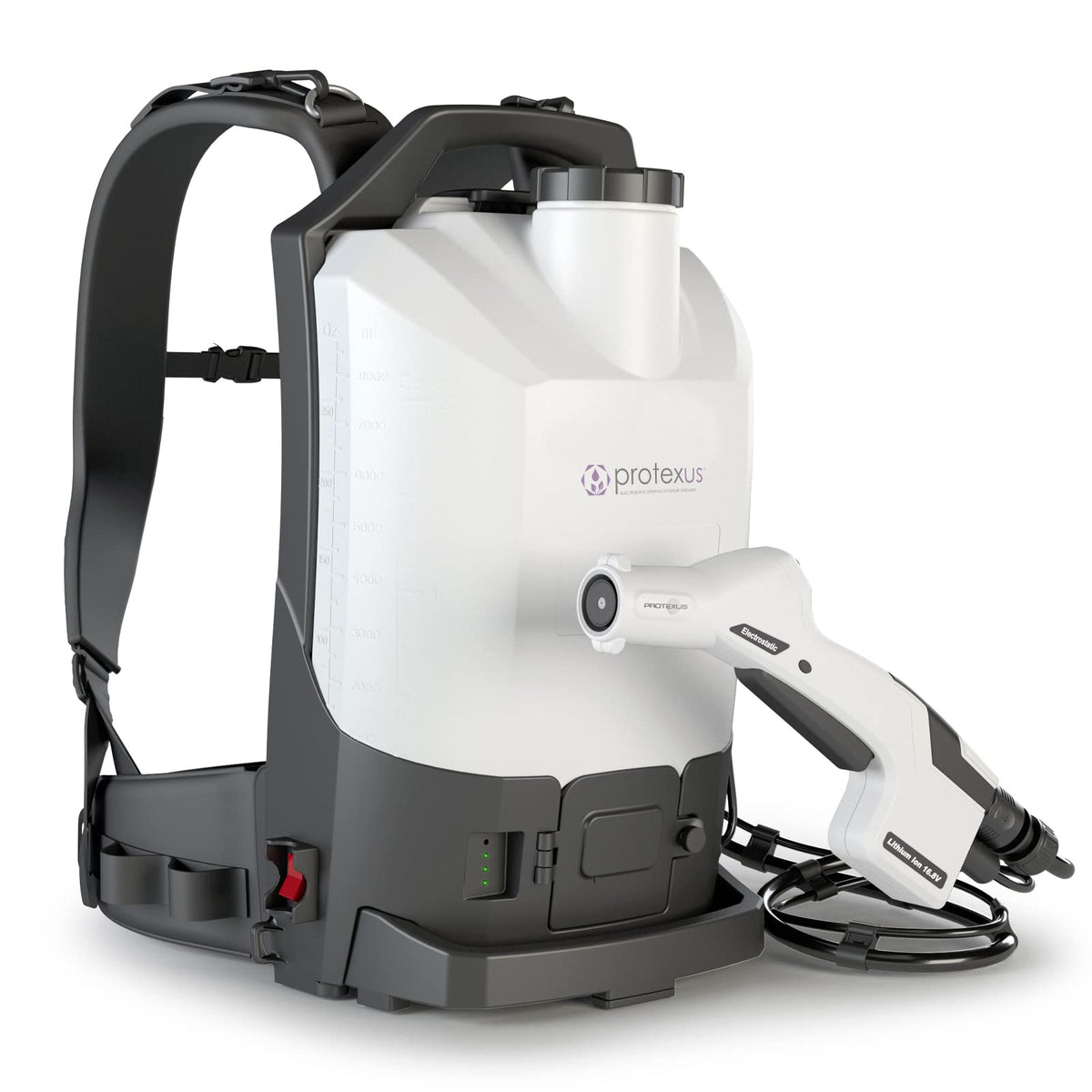EvaClean Protexus Cordless Battery Powered Electrostatic Backpack Sprayer, 16.8V Rechargeable, 2.25-Gallon, 60-Micron Nozzle, 4Ft Hose - Commercial Disinfectant and Sanitizer - 23,000 Sq Ft Coverage