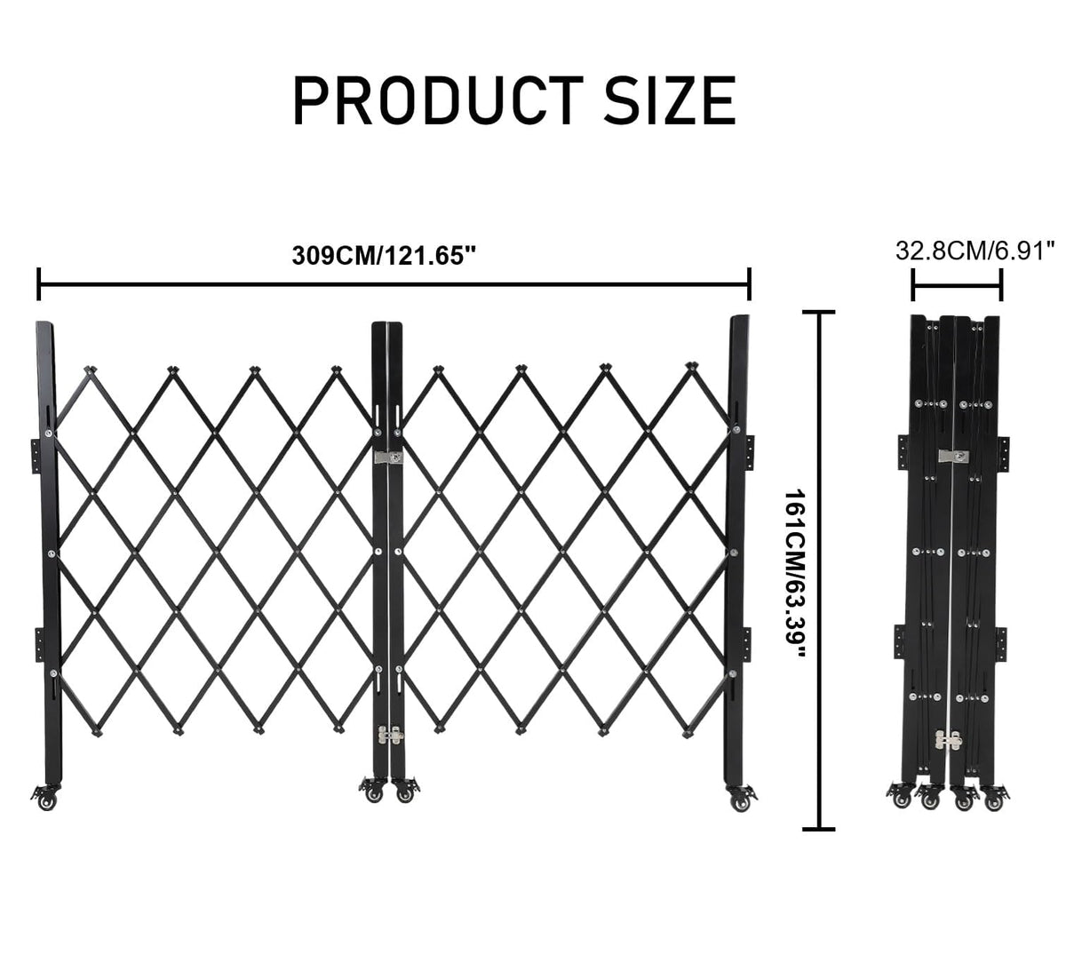 GarveeTech Double Folding Security Gate, 63" H x 122" W Lockable Scissor Gate with 360° Swivel Casters, Heavy-Duty Steel Outdoor Barricade Retractable Gates for Courtyards, Garages, Gardens, Pool