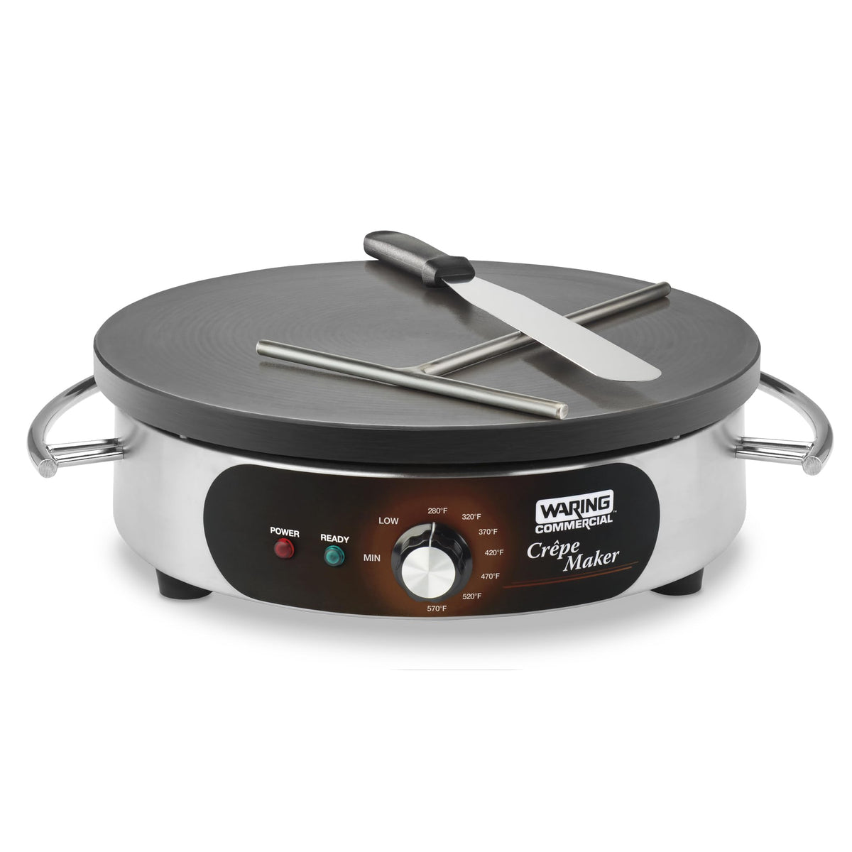 Waring Commercial Crepe Maker, 16" Cast Iron Cooking Surface, 570°F Adjustable Thermostat, for Restaurants & Commercial Kitchens, 120V, WSC160X