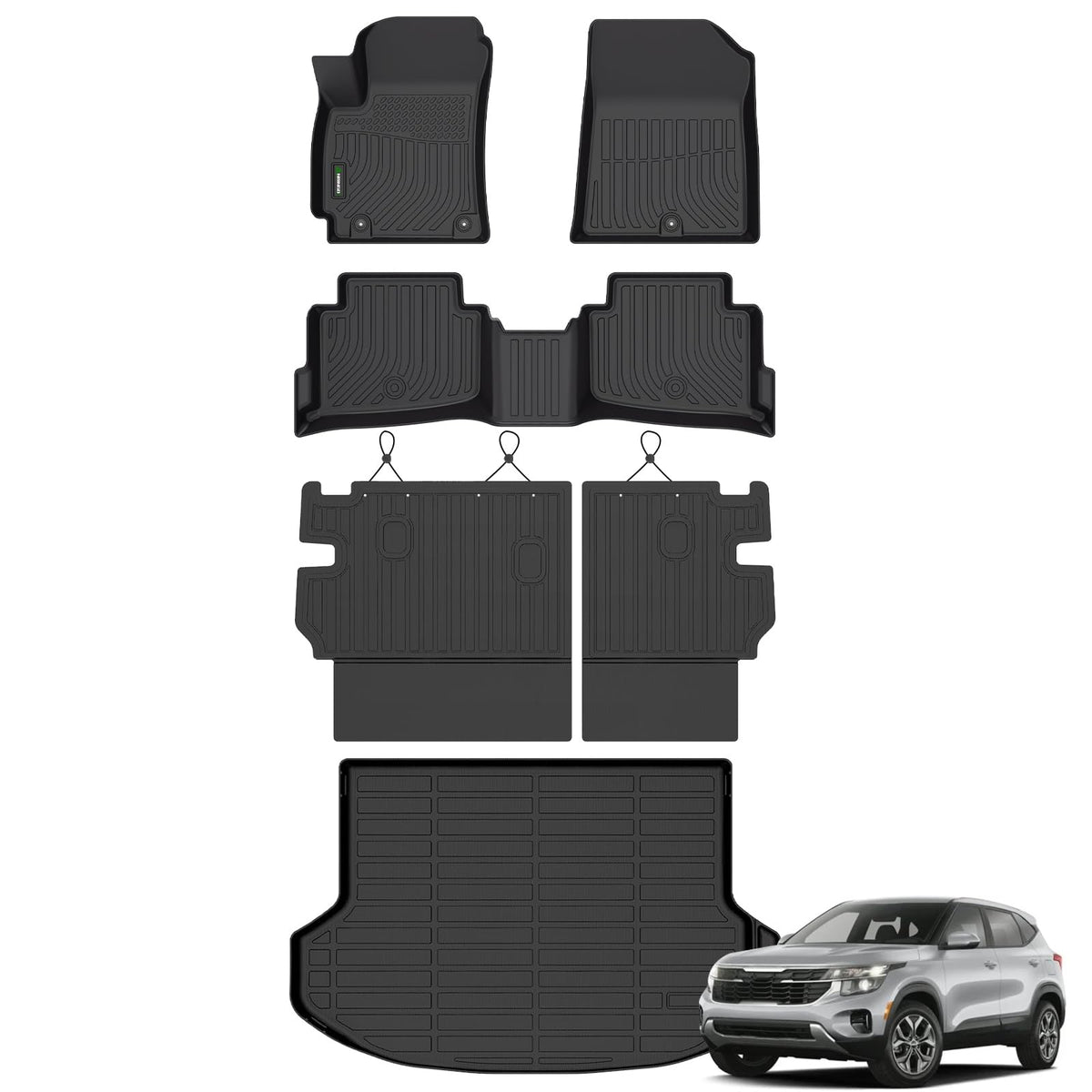 ANBINGO® Floor Mats & Backseat Cargo Liner for Kia Seltos 2024 2025 2026, TPE All Weather Mats 2024 2025 2026 Seltos S, LX, EX, X-Line, Cargo Tray in The Highest Position (Only for U.S.A. and Canada)