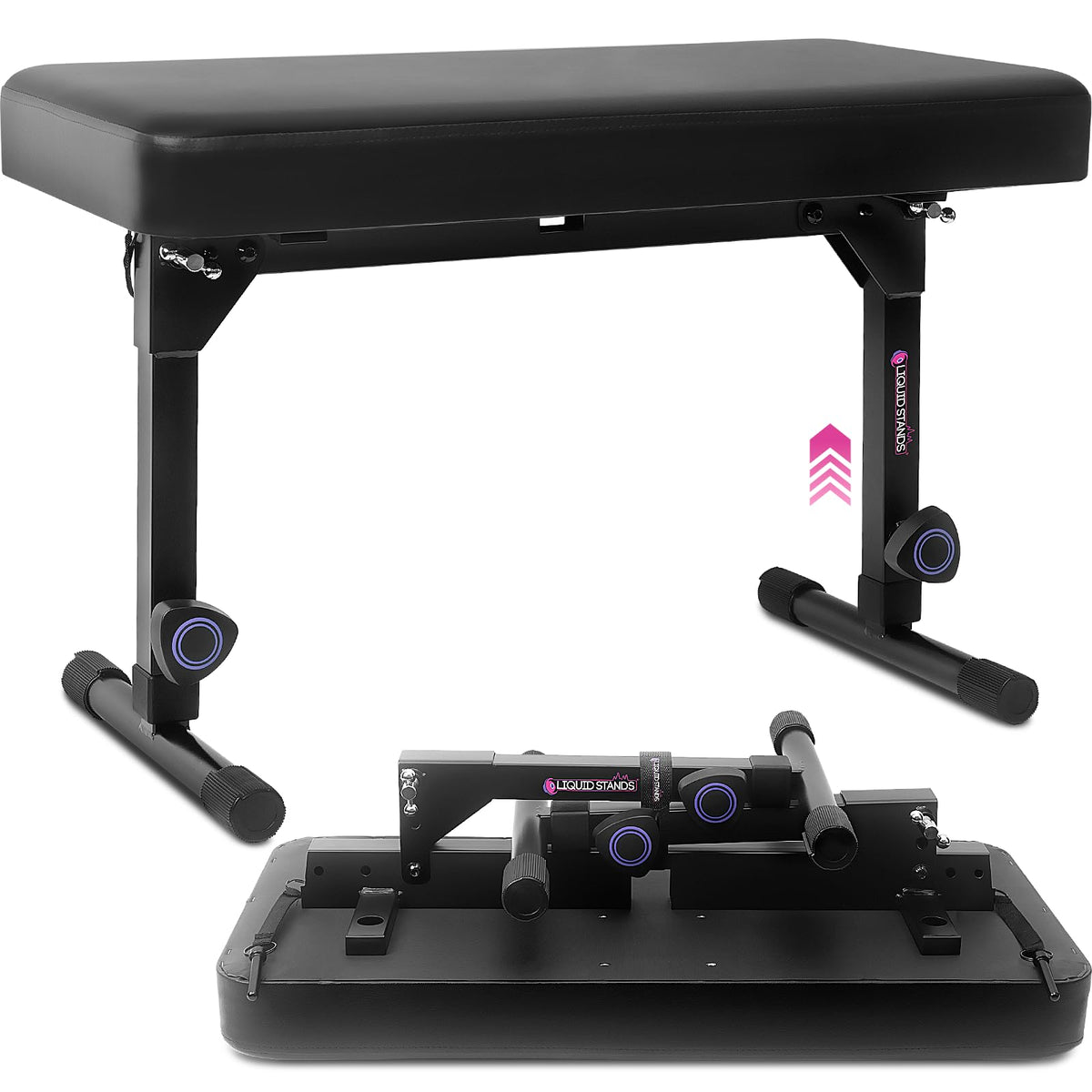 Liquid Stands Foldable Dual Adjustable Piano Bench Music Stool - Portable Piano Keyboard Bench Seat for Piano Keyboard Stand with Black Padded Cushion for Musicians Piano Stool Chair, Piano Desk