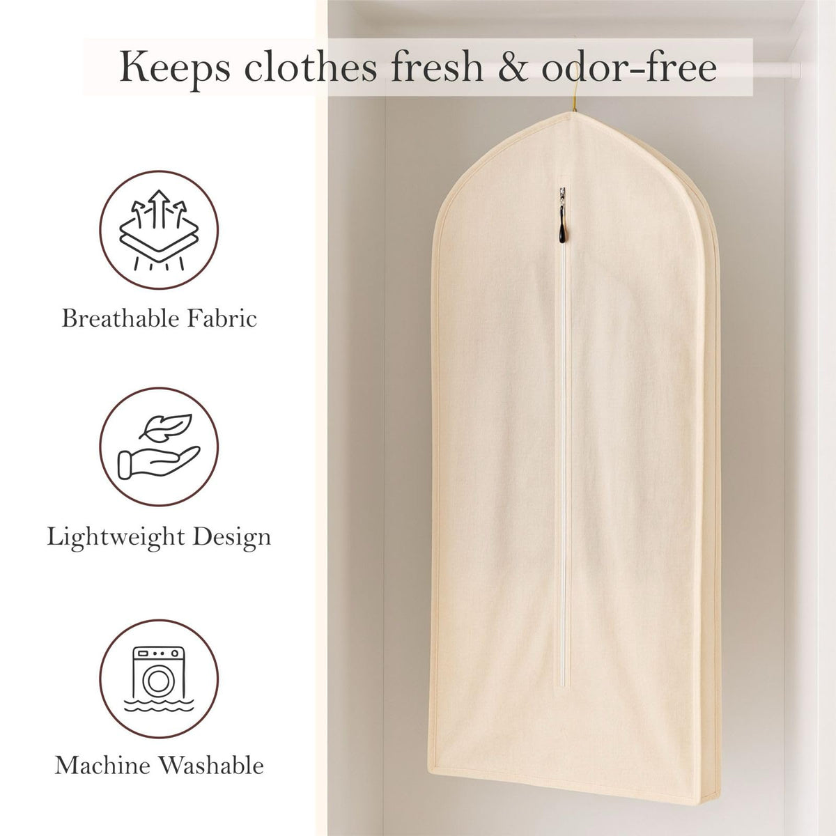 100% Cotton Garment Bag | Long | Breathable Garment Bags for Hanging Clothes | Garment Storage Bag for Long Dresses & Coats Storage | Pack of 1 (62 Inch)