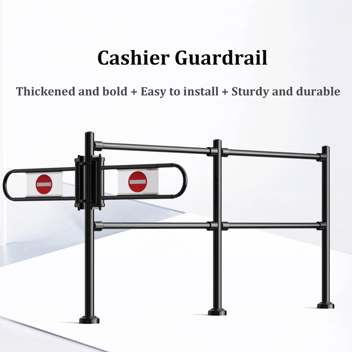 MSHOSAC Supermarket Cashier Counter Safety Gate - One-Way Metal Entrance with Automatic Closing Swing - Spring-Loaded Design for Warehouse & Mall Use (Black, 200x100cm)