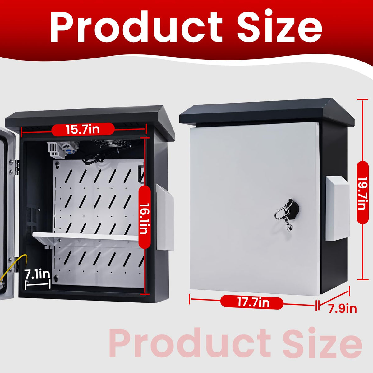 Outdoor Electrical Box with Fan and Thermostat,Weatherproof Electrical Enclosure with Dual Air Vents,Equipment Enclosure with Removable Mounting Plate,Wall/Pole Mounted (19.7" x 17.7" x 7.9")