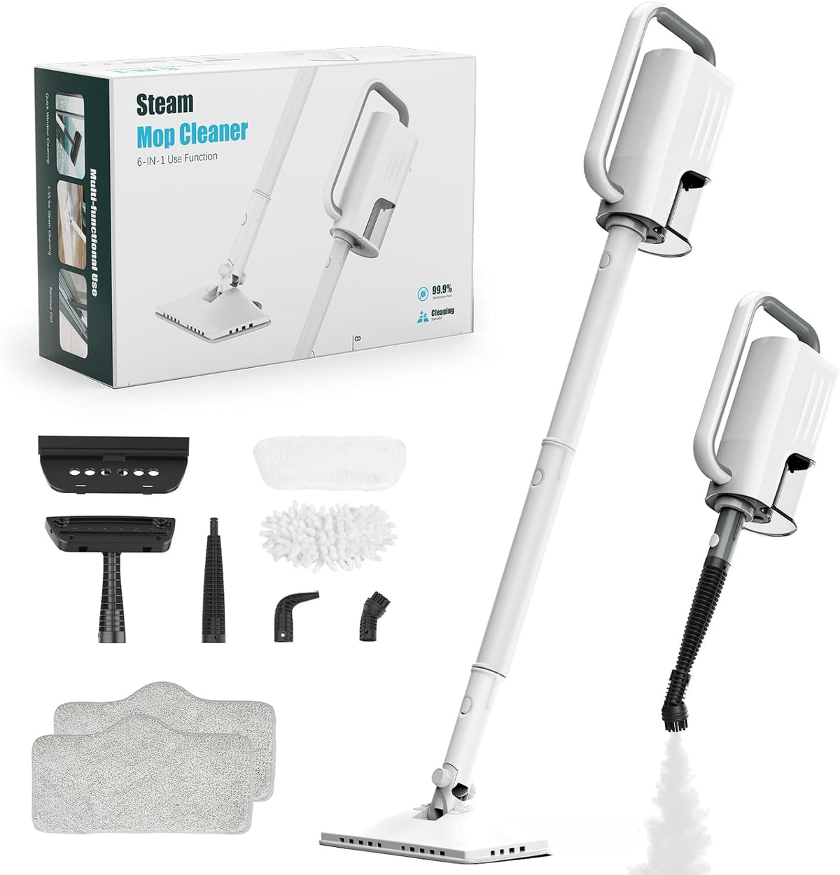 6 in1 Rotated Steam Mop Cleaner with 2 Microfiber Pads,2 Modes， 400ML Removable Tank, 23FT Power Cable