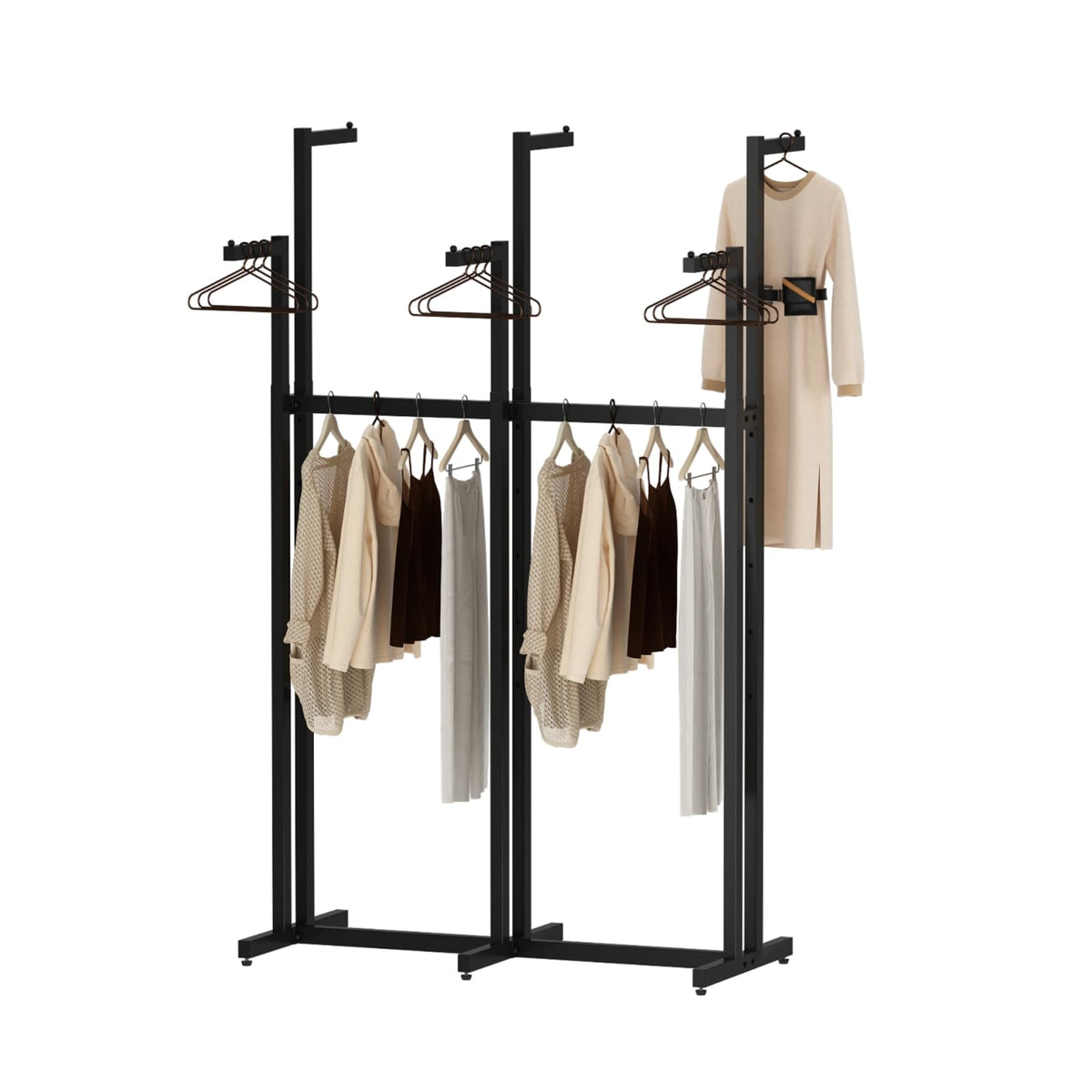 WTPLWD Black Clothes Rack with 6 Straight Arms, Metal Clothing Rack for Hanging Clothes, Freestanding Garment Rack Heavy Duty, 46" to 63" Adjustable Height Retail Clothing Rack for Boutiques Display