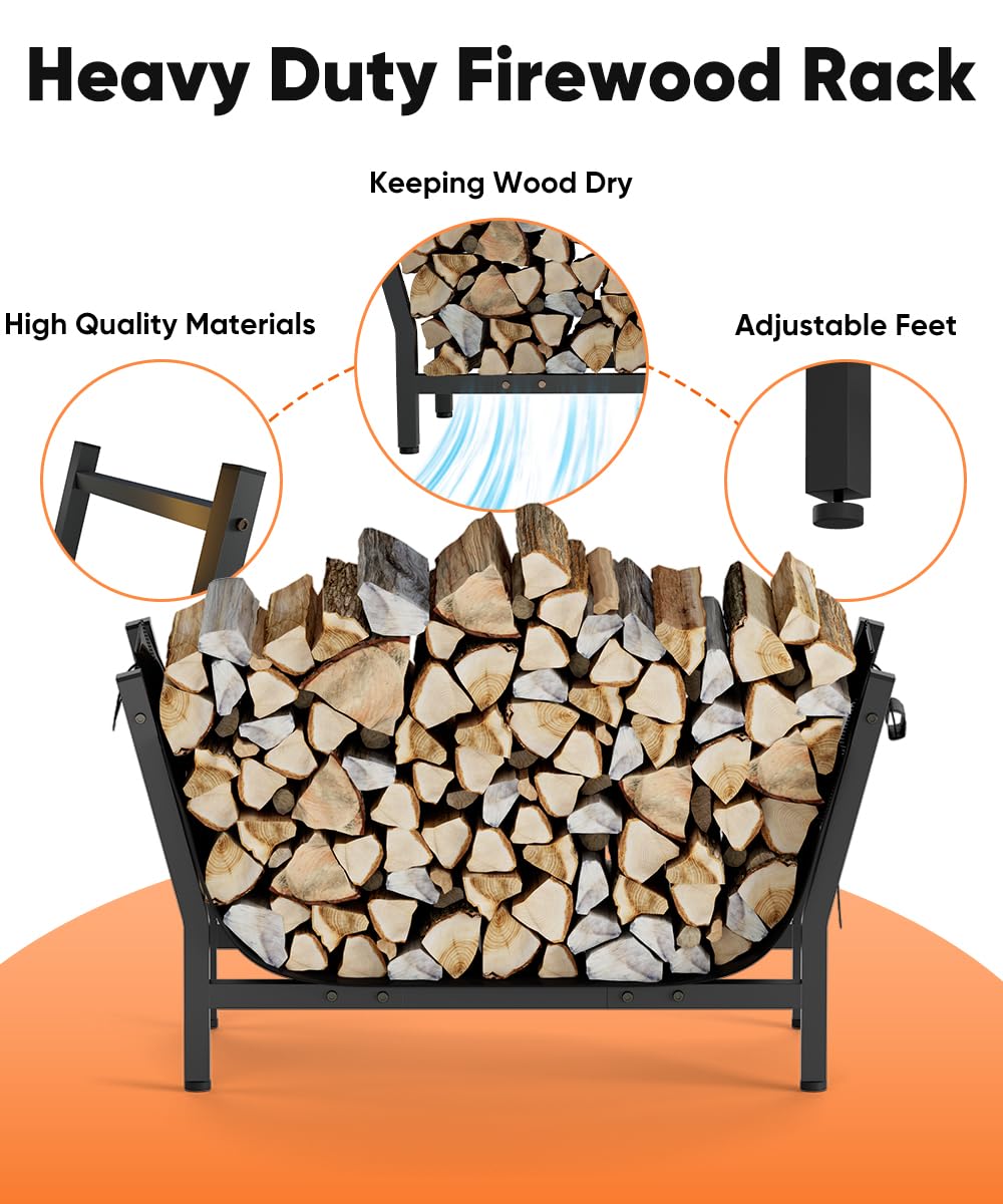 Artibear 8FT Firewood Rack Outdoor with Black Cover, bundle 28In Indoor Fireplace Log Holder with Carrier Bag