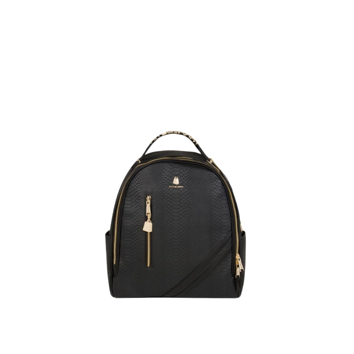 Tote&Carry Apollo BFF Backpack for Women, Vegan Leather, Water-Resistant, Carry-On Luggage for Travel, Work & Daily Use (Snake Skin, Black)