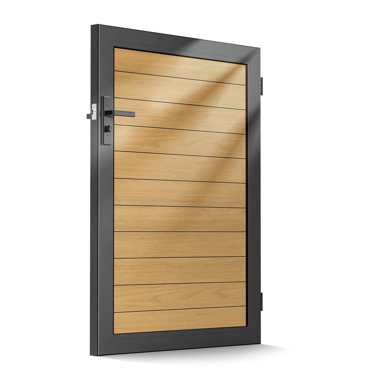 Brukid 3x4 FT Aluminum Fence Gate Kit Wood Grain Aluminum Gate with Decorative Cutout, Lock & Hinges, Left/Right Opening, Weather Resistant for Yard Garden Patio