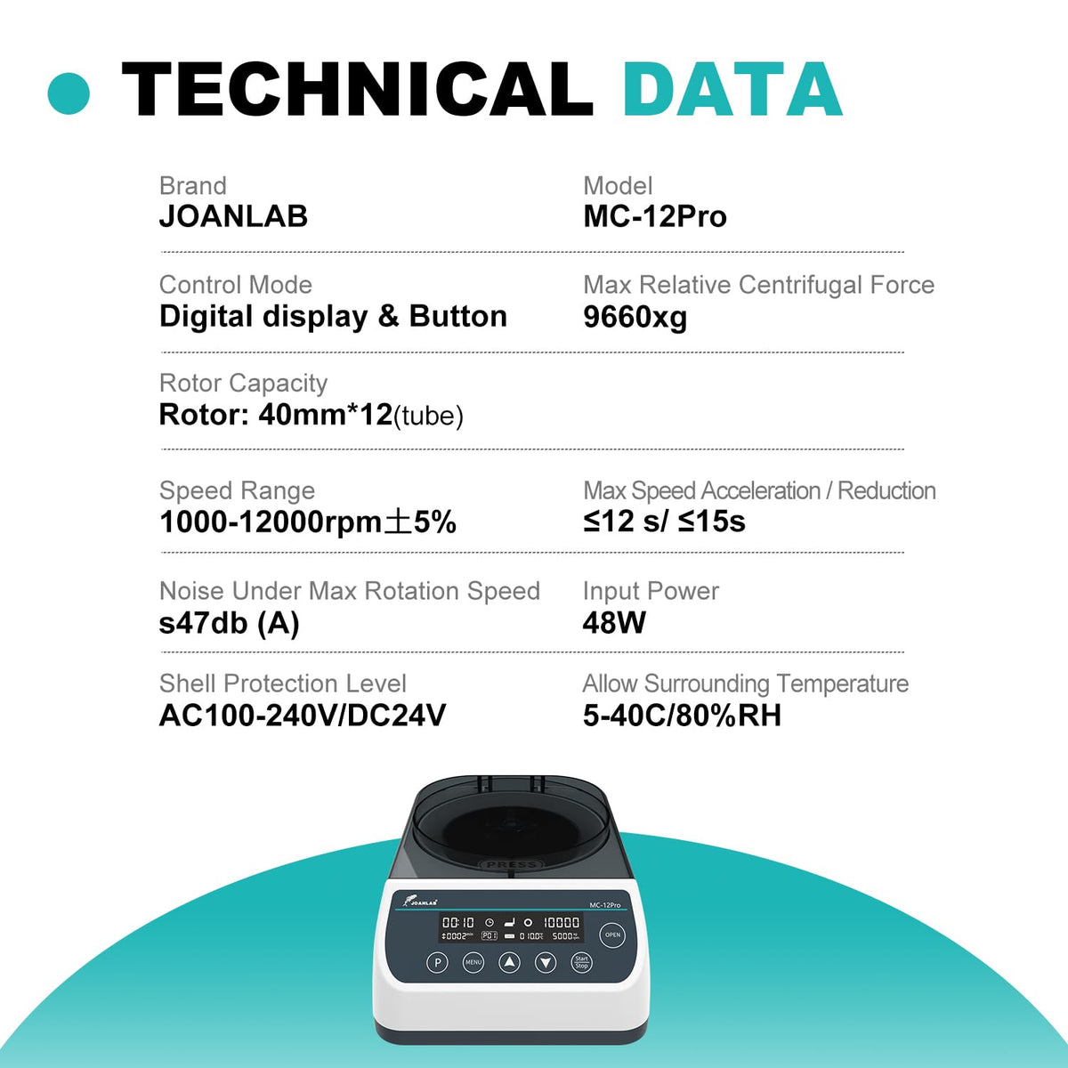 JOANLAB Lab High Speed Centrifuge Machine 12000rpm Bechtop Microcentrifuges 3 in 1 Rotor for 0.2/0.5/1.5/2mL Tube Capacity