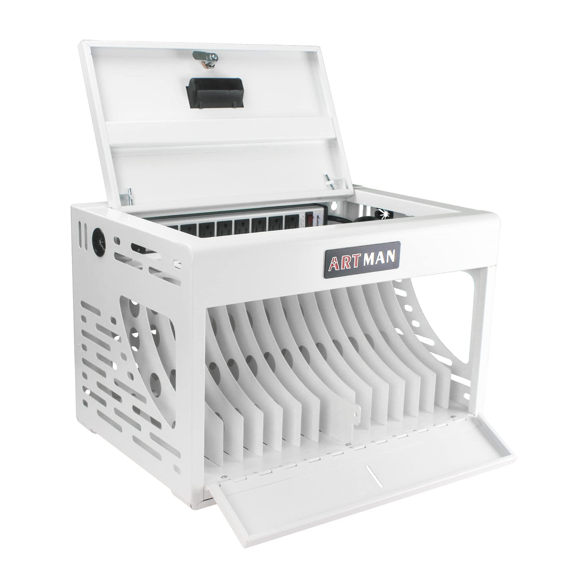 16 Device Charging Station for Laptops/Tablets/iPads/Chromebooks,16 Bay Wall-Mount Lockable Charging Cabinet with Cable Management & Power Organization,Fully Assembled Storage Cart (16 Bay-White)