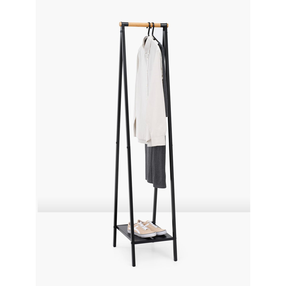 Brabantia - Linn Clothes Rack, Compact - Free Standing Clothing Rail - Clothes Storage - Hang, Air, or Dry Clothes - Sturdy Steel Frame & Bamboo Rod - 19 x 13 x 67 inches - Black