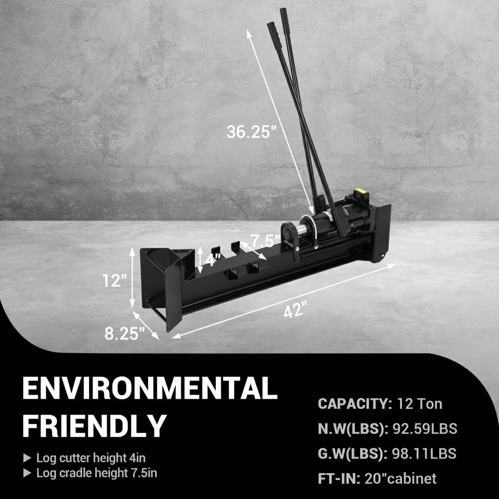 Garvee 12 Ton Hydraulic Log Splitter, Manual Wood Splitter with 2-Speed Operation & Built-in Wheels, Hand Powered Log Cutter for Firewood with Full Steel Construction, Max 18.7" Log