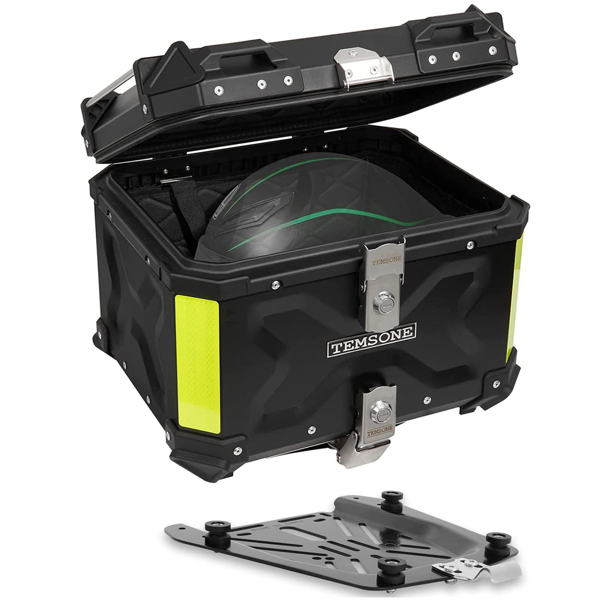 TEMSONE 45L Universal Motorcycle Top Case, Waterproof Motorcycle Tail Box with Backrest & Handle, Dual-key Storage Carrier Case, Aluminum Trunk Tour Tail Box for Store Helmet