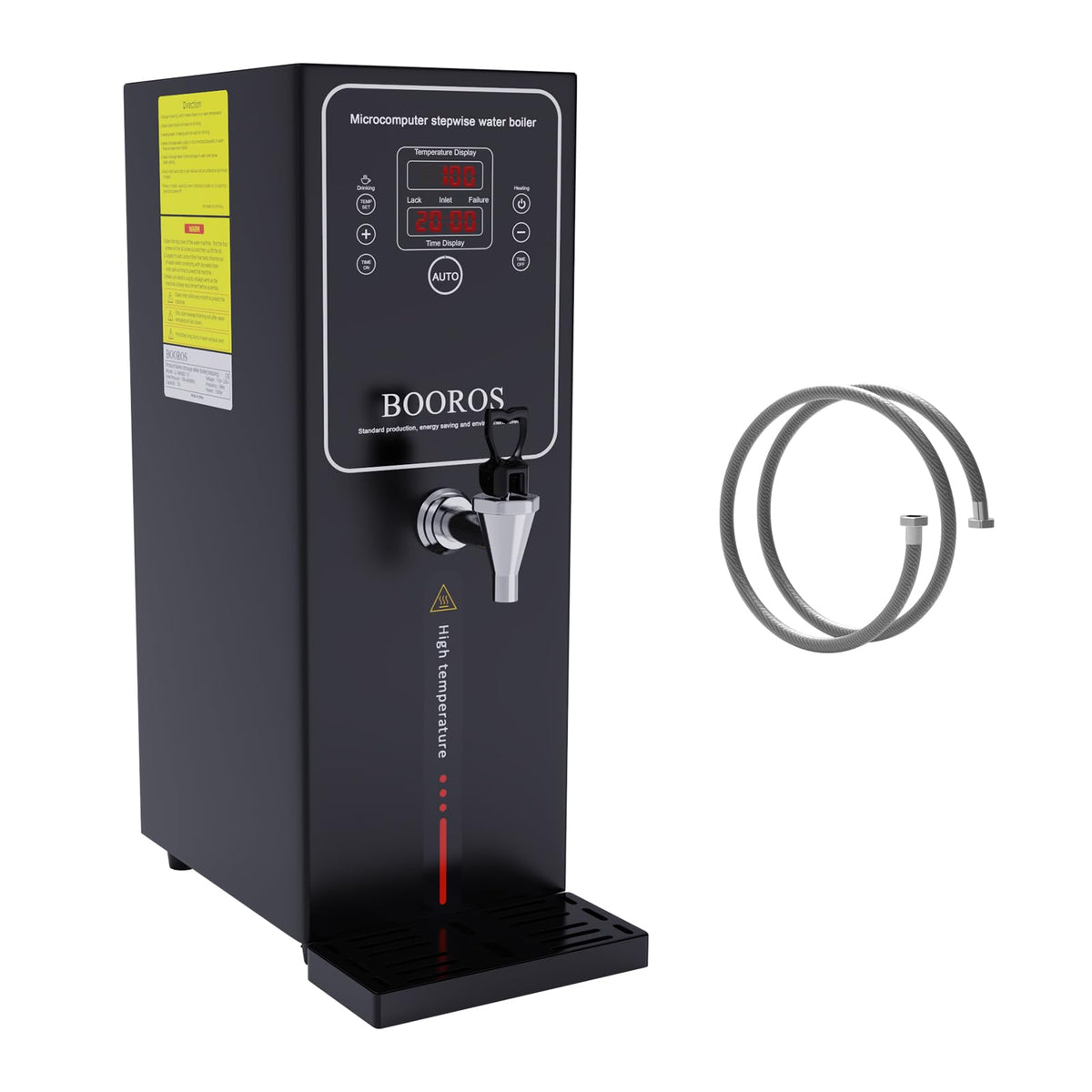 BOOROS Commercial Water Boiler 10L Hot Water Dispenser Black 1500W Commercial Hot Water Dispenser,30L(7.9GAL)/Hour Step-by-Step Heating Temp Control 104-212℉(40-100℃) for Restaurant,Hotel,Office