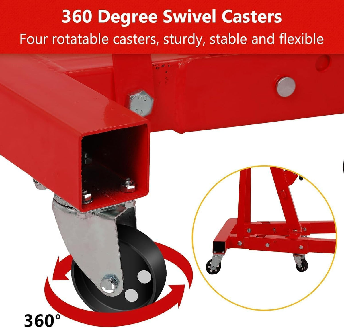ExploreHorizon 2 Ton Engine Hoist, Hydraulic Folding Cherry Picker, Heavy Duty 4400Lbs with Lever & 6 Casters for Workshop Garage Warehouse