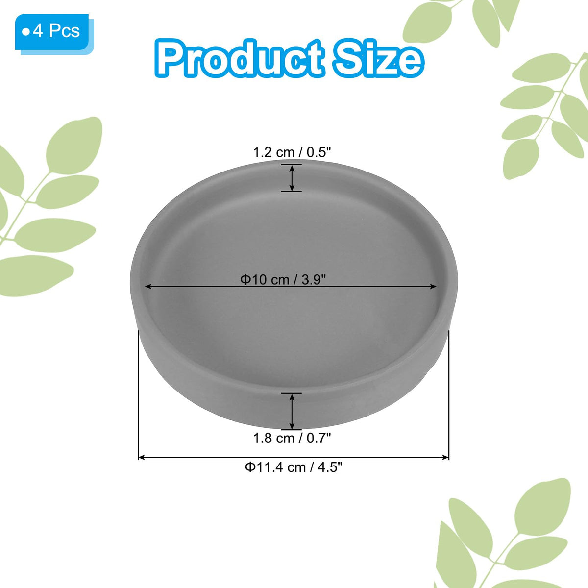 PATIKIL 4.5 Inch Round Ceramic Plant Saucer, 4 Pack Plant Saucer Tray Flower Planter Drip Tray for Indoors Outdoors Patio Balcony, Dark Gray