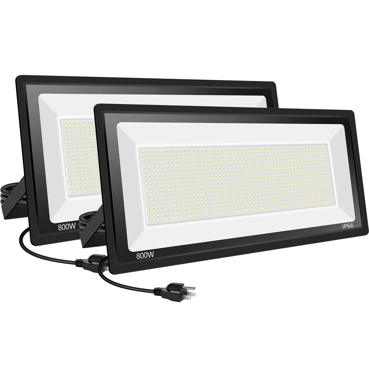 Sunkkes 2 Pack 800W LED Flood Light Outdoor,Super Bright FloodLight with Plug,80000LM 5000K Daylight White IP66 Waterproof Commercial Lighting for Sports Fields,Counts,Arena,Stadium