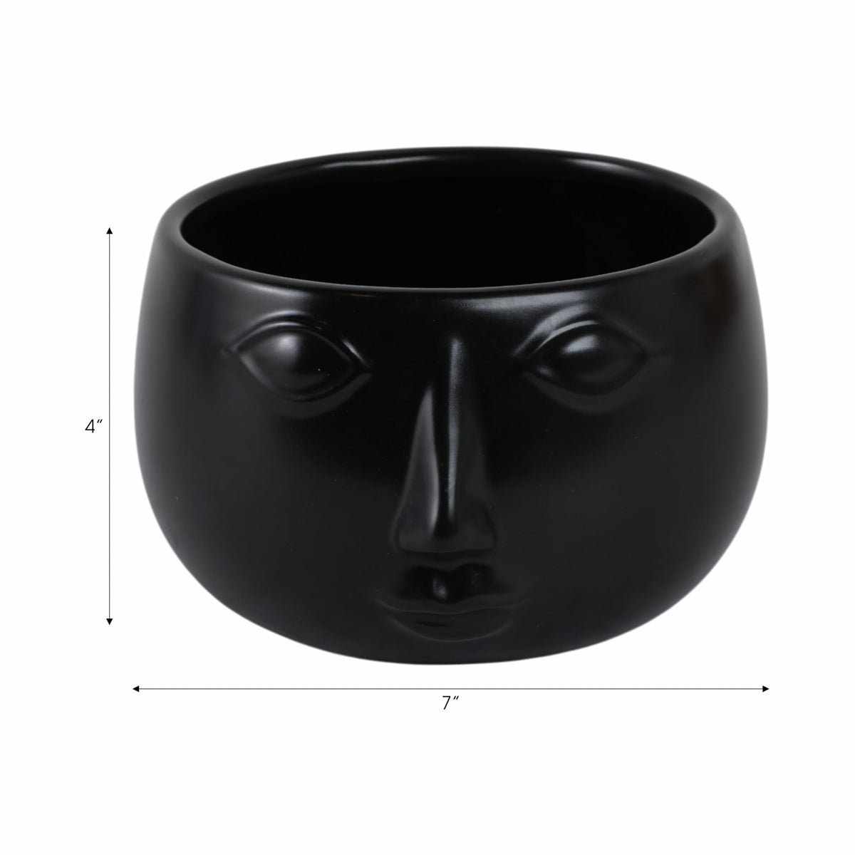 Sagebrook Home Ceramic Face Planter Stoneware Pot for Indoor Plants, Succulents & Home Decor; 7x7x4 Inch, Black