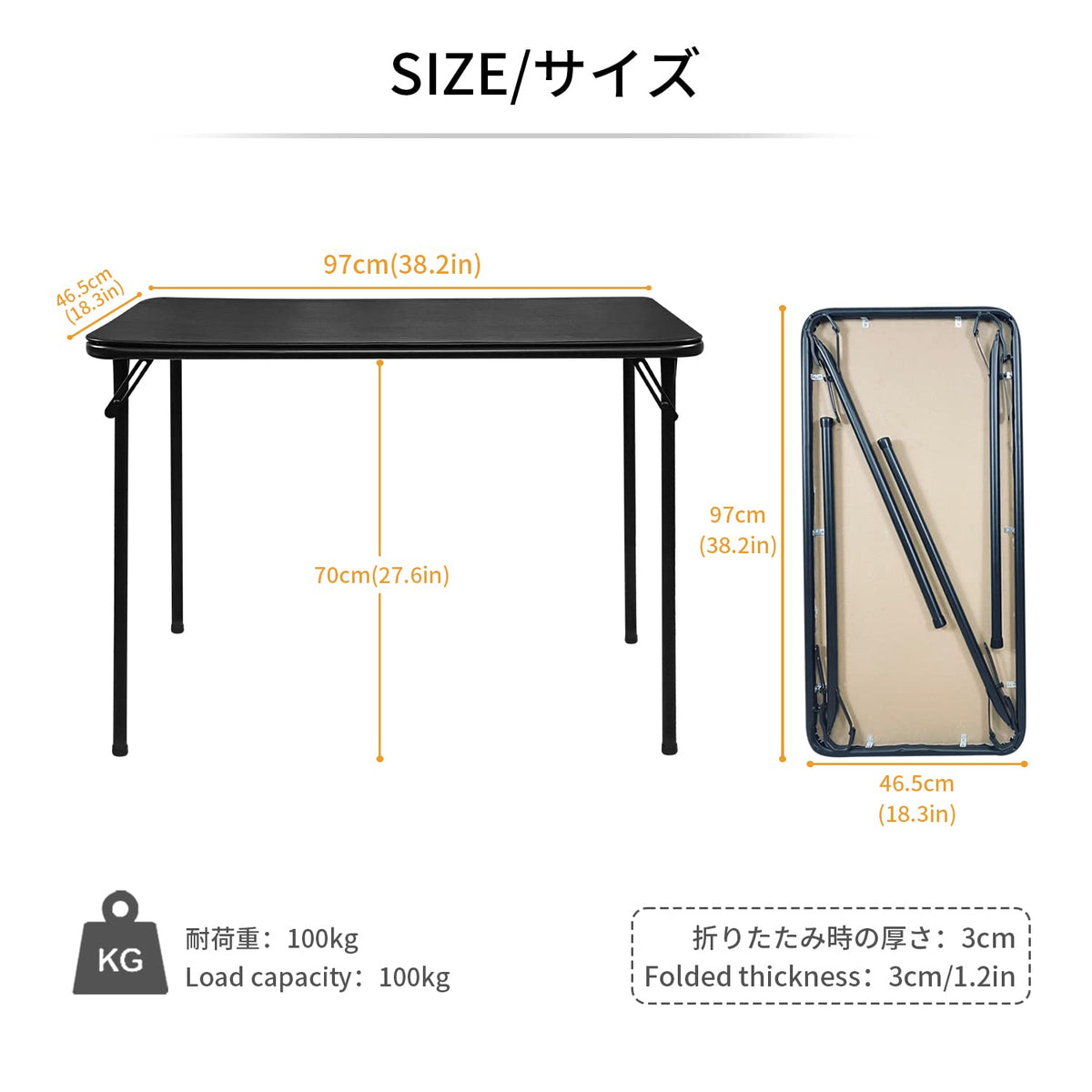BOOSDEN Foldable Table and Chair Set, Folding Card Table and Chairs, Portable Table with Chairs for Indoor Outdoor, Tables Chair Set Space-Saver for Dining, Game, Camping, Apartment, 2 Pack, Black