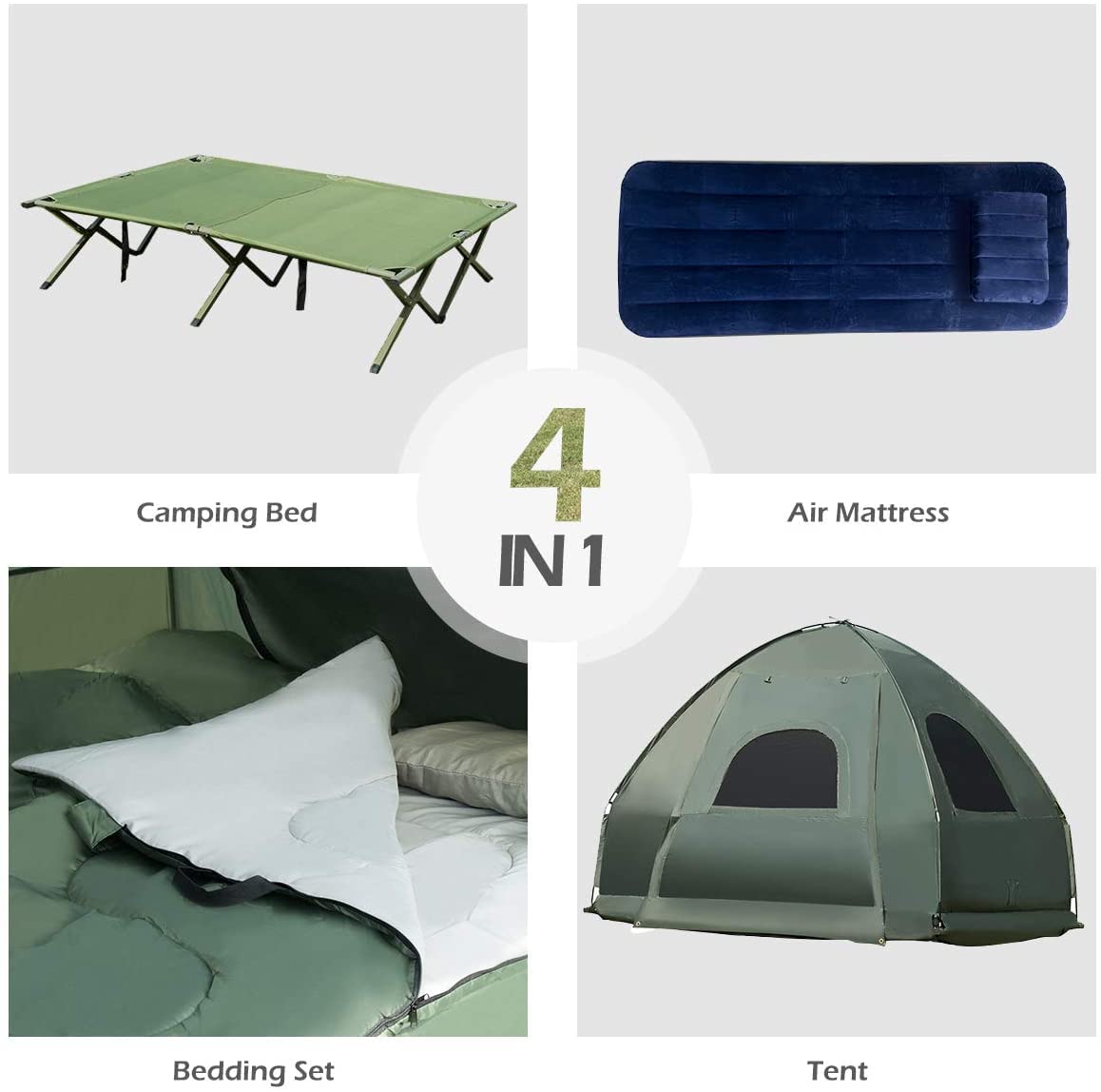 LUARANE Double Tent Bed, Outdoor Folding Tent Set with Air Mattress & Sleeping Bag, 2 Person Waterproof Raised Camping Tent Bed with Carry Bag, Suitable for Hiking, Camping, Picnics