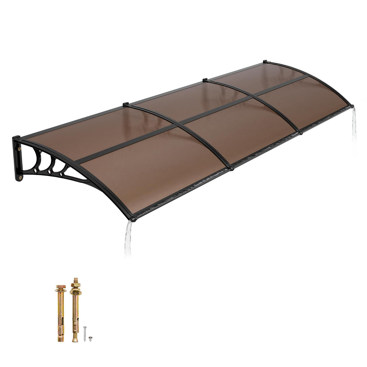 VEVOR Awnings for Door Entrance, 38" x 117" Window Door Awning Canopy Exterior with Drainage & ABS Bracket, Polycarbonate Cover Patio Door Awnings for Sun, UV, Rain, Snow Protection（Brown）