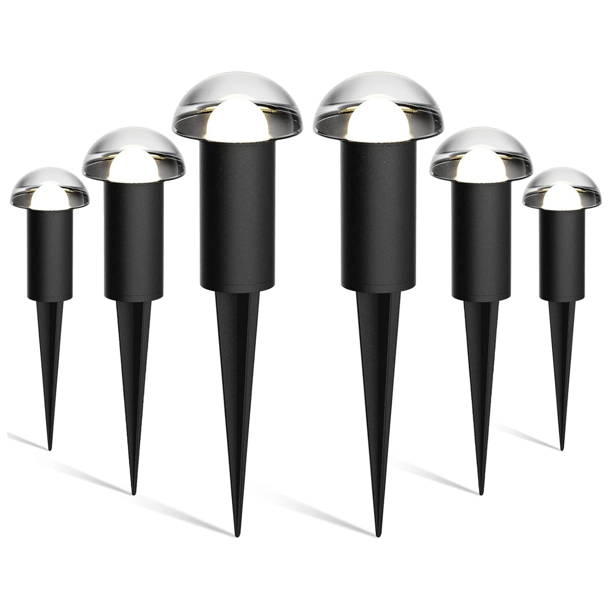 VENUS MANUFACTURING Low Voltage Landscape Pathway Lighting 6PK 1.5W LED Mushroom Lights 35Lumen Wired Walkway Light 3000K Warm White Driveway & Sideway Lights Metal Black Finish with Connector Stake