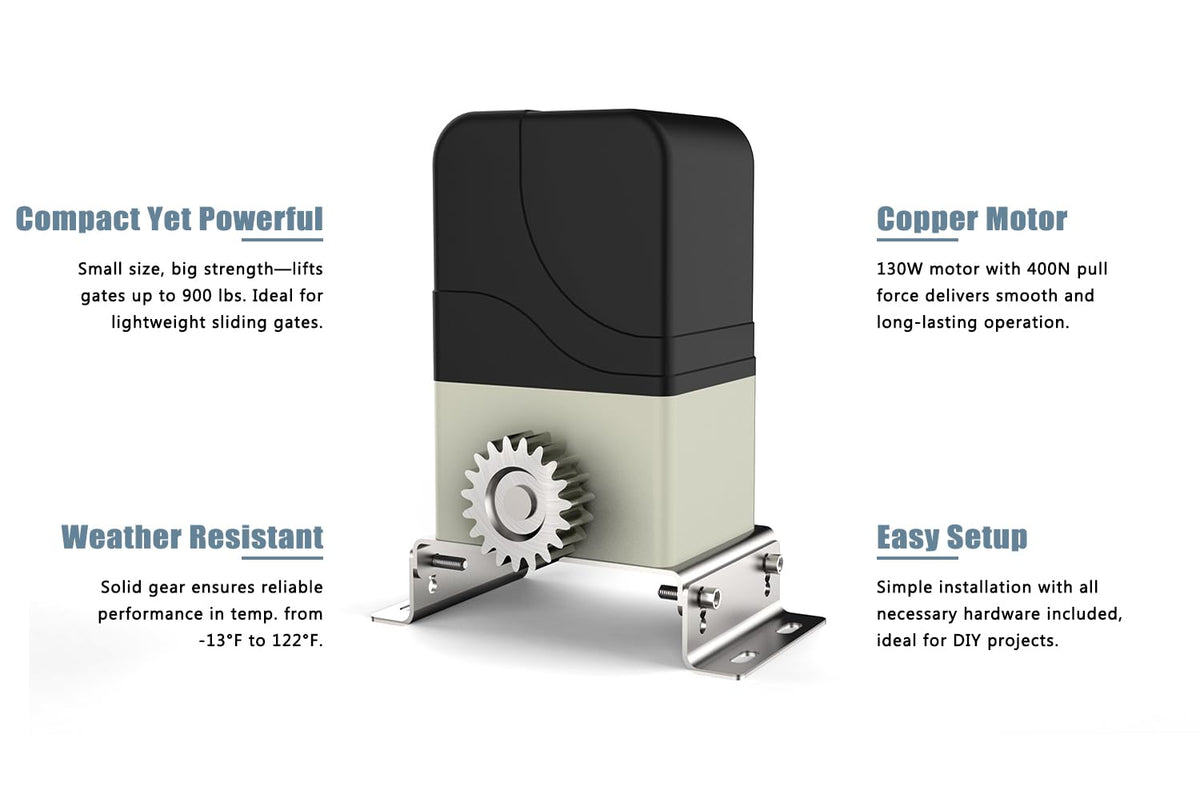 Blütezeit Automatic Sliding Gate Opener 900lbs with 2 Remote Controls, Rack Driven Electric Slide Gate Motor for Driveway Fence Rolling Gates with Complete Hardware Kits (Racks NOT Included)