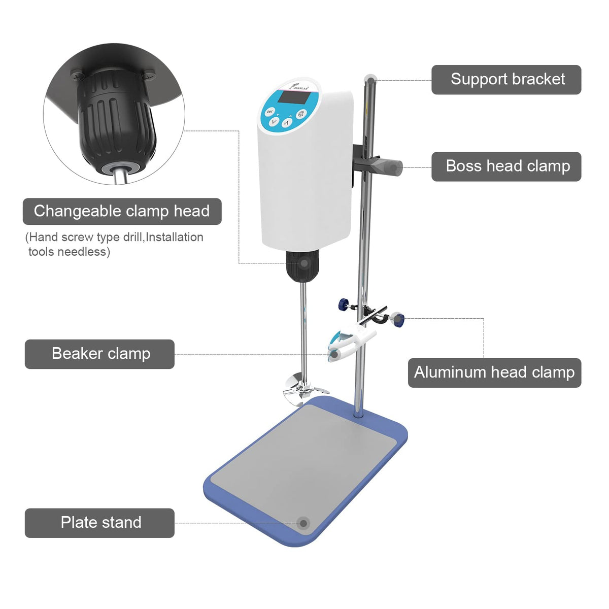 JOANLAB Digital Overhead Stirrer Mixer Electric Laboratory Industrial Liquid Mixer Stirring 30,000mPa.s,20L,100-2000RPM Adjustable