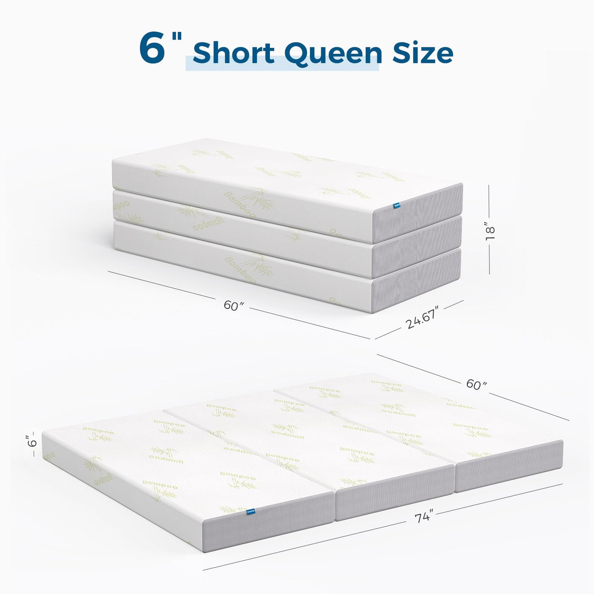 Inofia 6 Inch Folding Mattress, Trifold Memory Foam RV Mattress with Ultra Soft Removable Cover, Foldable & Portable for Camper/Truck/Trailer/Guest Bed, Short Queen Size (74" x 60" x 6")