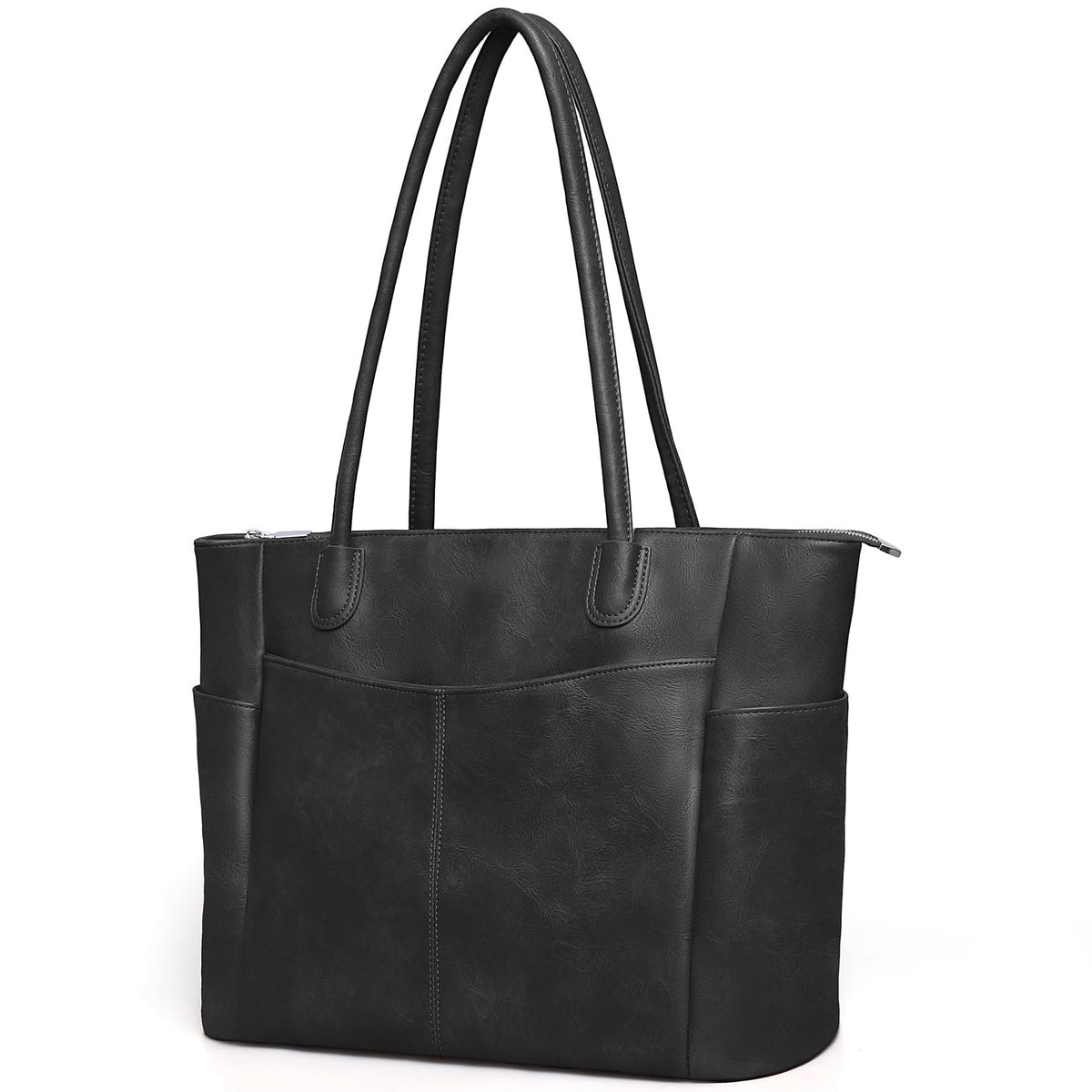 monrich Large Black Tote Bag for Women Work Vegan Leather 23L Womens Tote Purse with Zipper Ladies Handbags