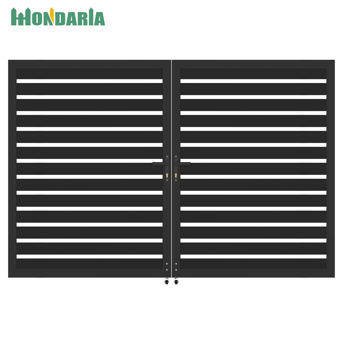 Mondaria Aluminum Double Fence Gate, 6FT H x 10FT W Outdoor Driveway Privacy Gate with Heavy Duty Metal Frame, Rustproof Powder-Coated Gate with Lockable Handle Kit, Horizontal Slat (Without Post)