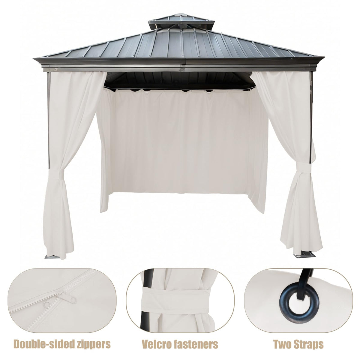 GarPad Gazebo Curtain Replacement Universal Privacy Curtain, 4-Panels Sidewall 10'X10' Curtain Gazebo Outdoor with Zipper,Universal Replacement for Patio Privacy Screen Soymilk(Only Curtain)