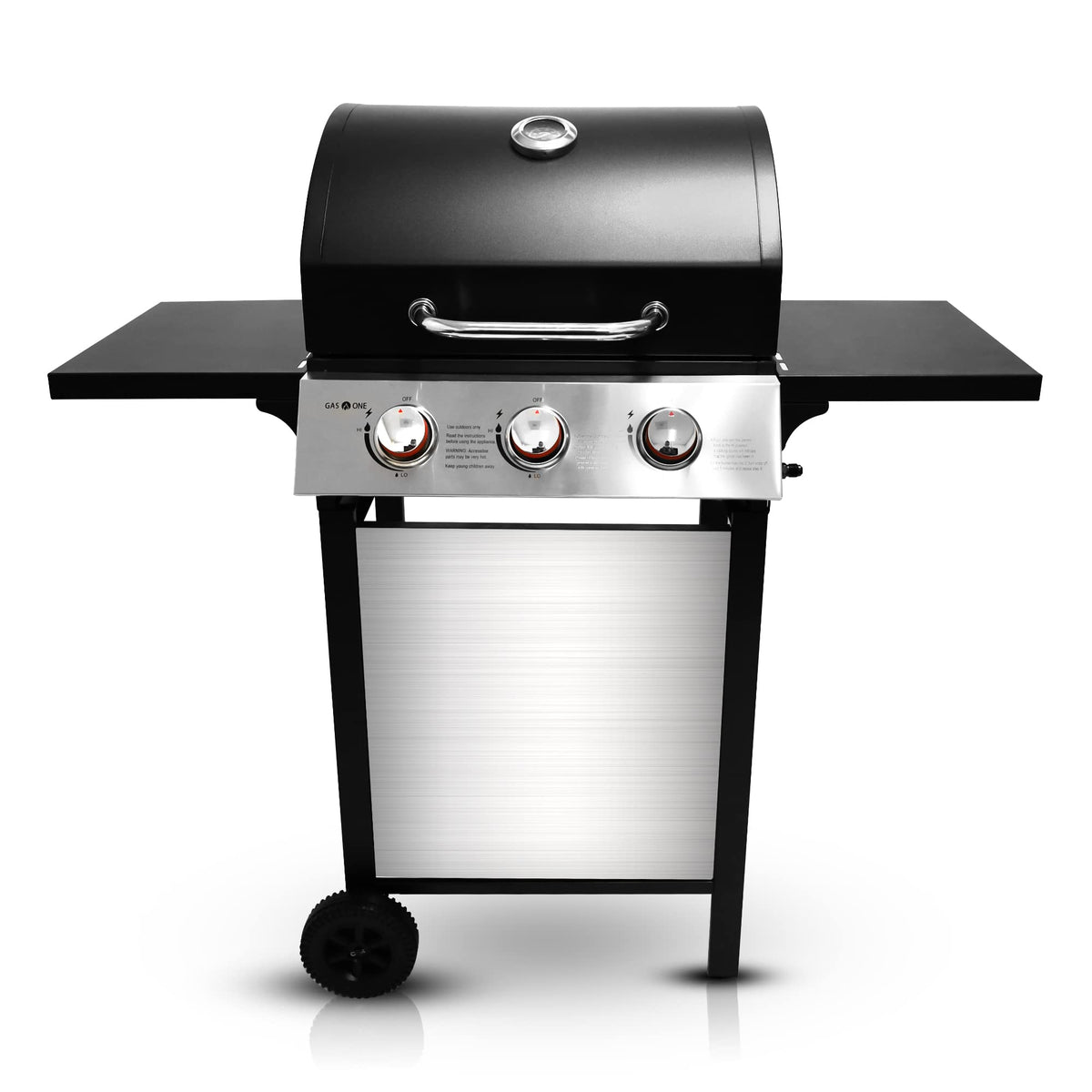 GasOne GP-1030S One 3 Burner Stainless Steel– Outdoor Cabinet Style with Wheels-High-Temperature & Cuisinart CGS-W13 Wooden Handle Tool Set, Black, Deluxe Pizza Grilling Pack (13-Piece)