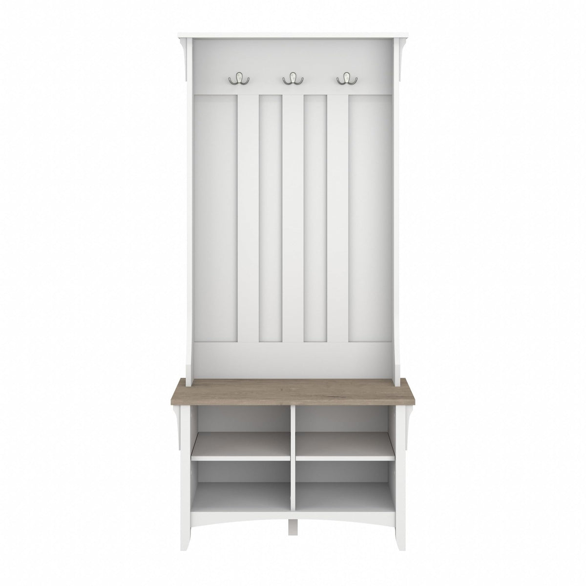 Bush Home Salinas Hall Tree with Shoe Storage Bench in Shiplap Gray and Pure White, Multi-Purpose Home Organizer, Entryway Solution with Seating and Hooks